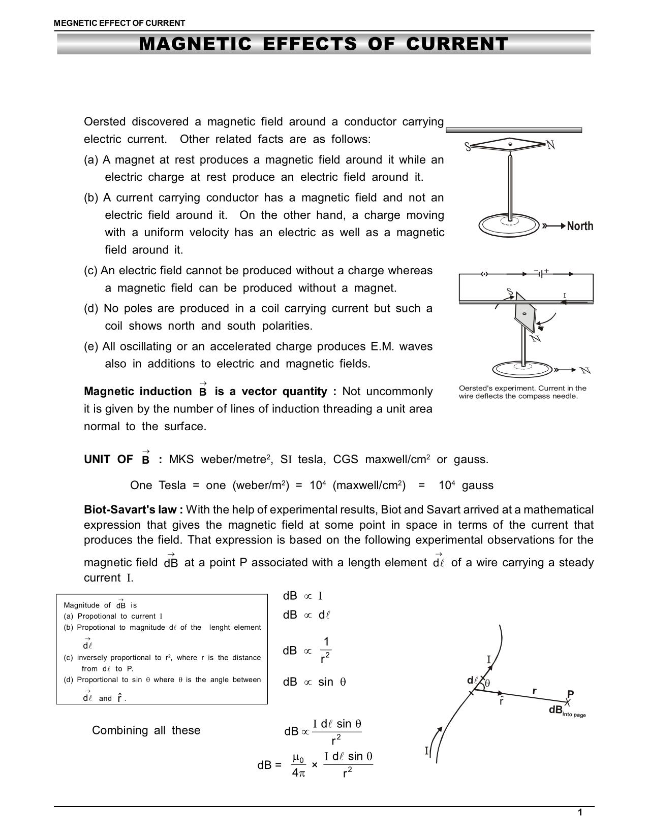 magnetic effect of electric current class 12