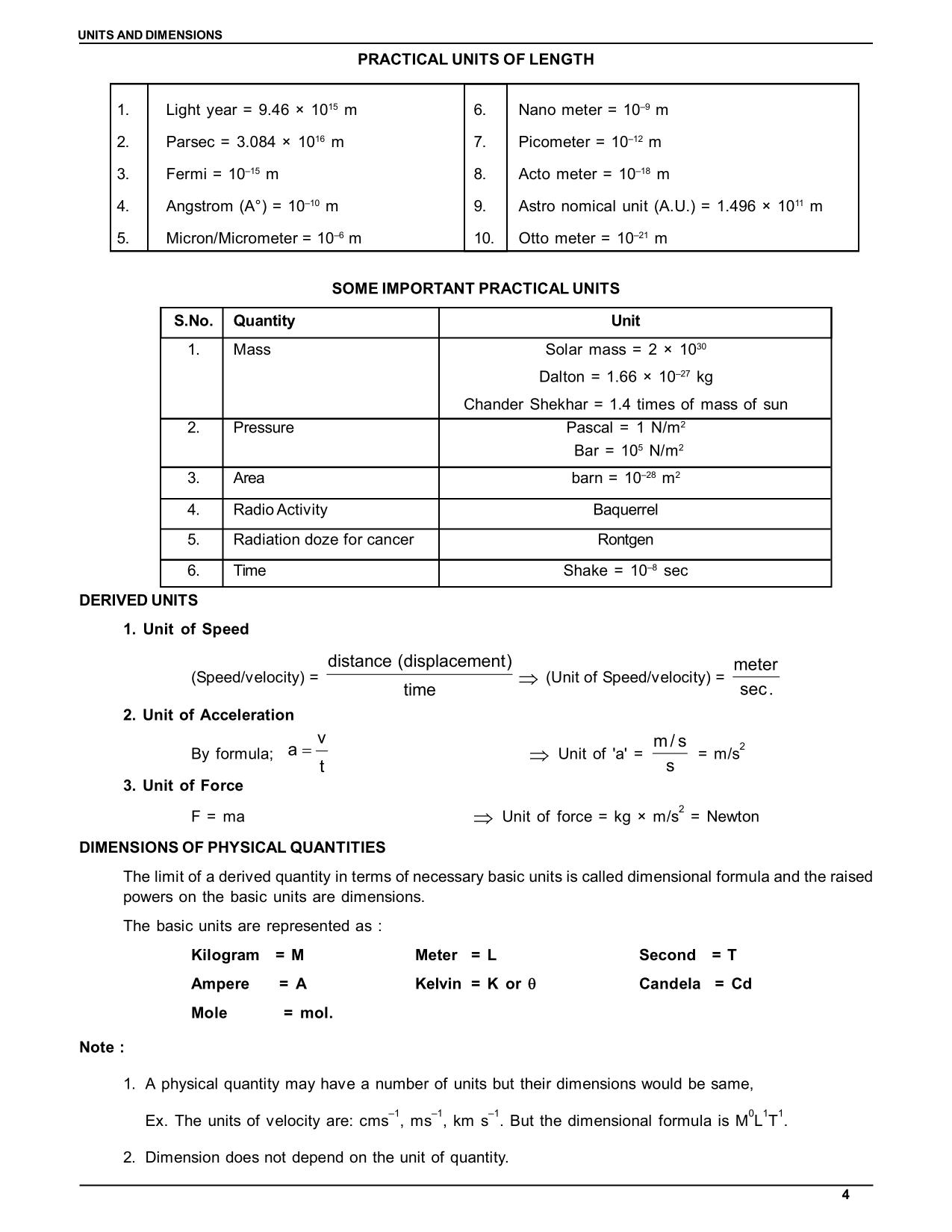units and dimensions class 11 assignment