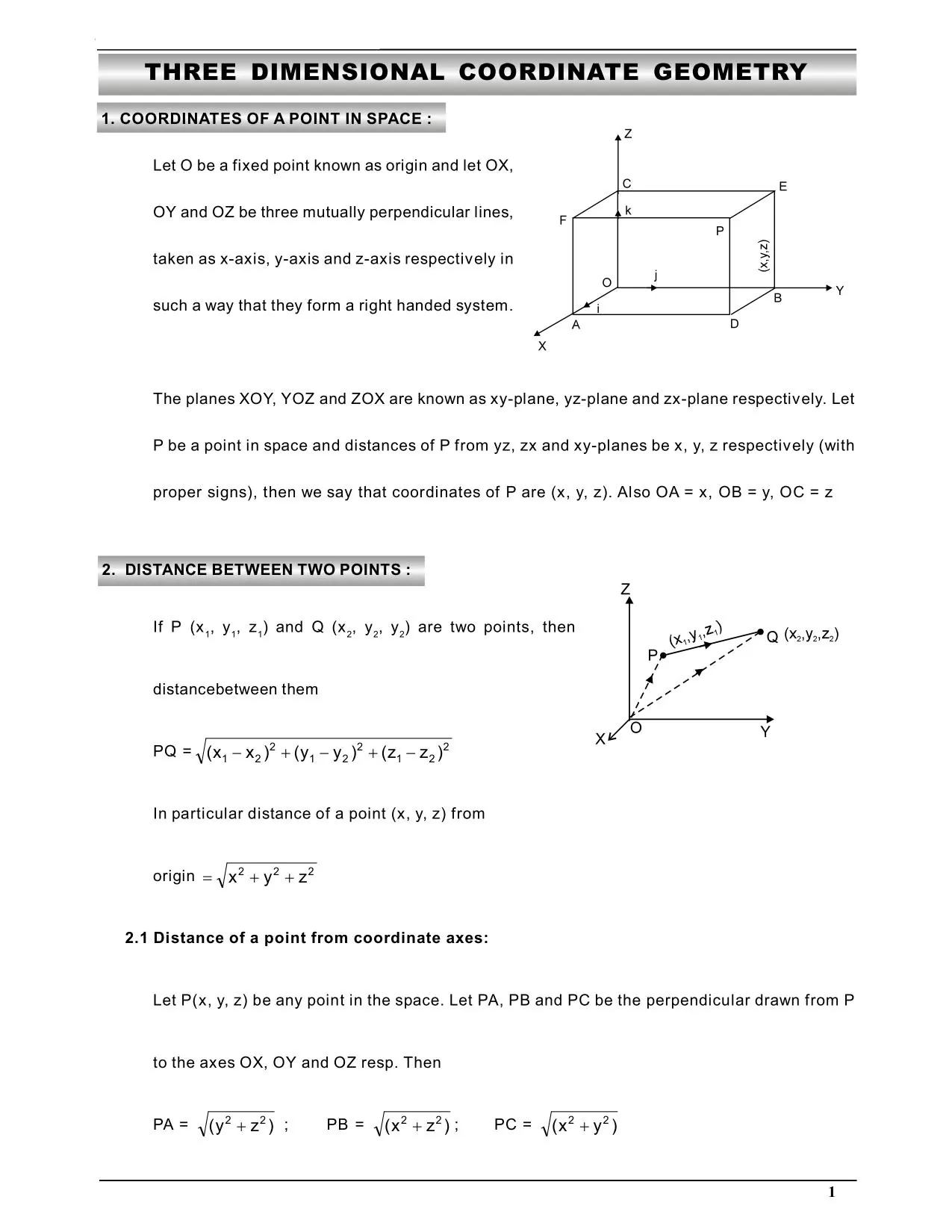 3D Geometry Class 12 Notes