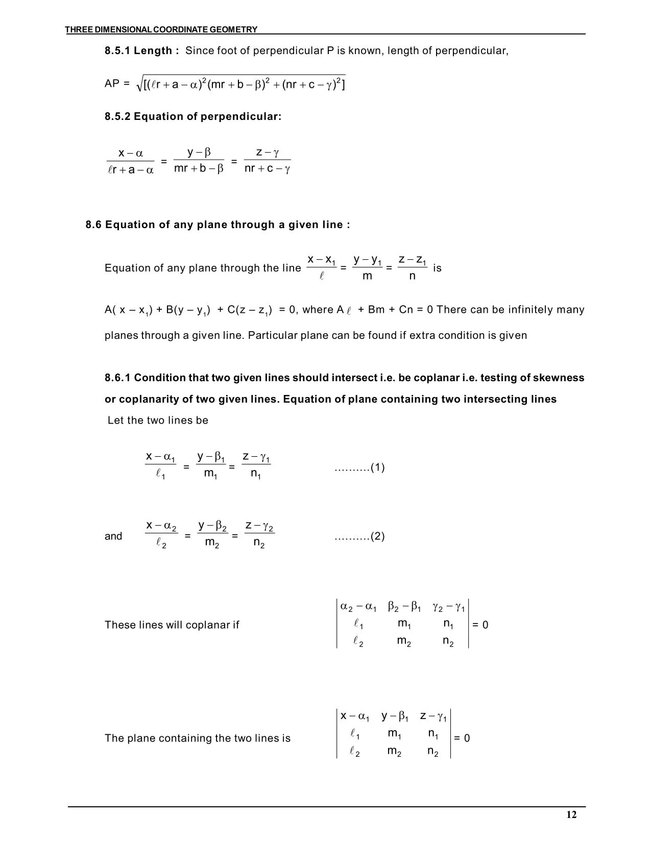 Three Dimensional Co-ordinate Geometry