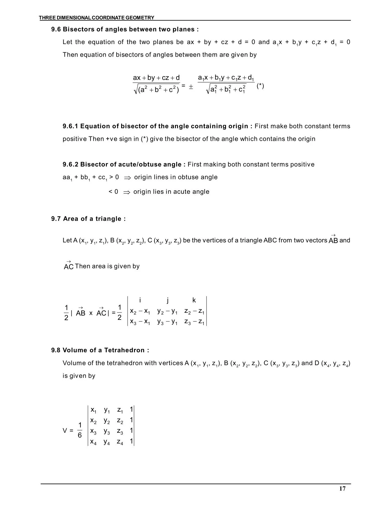 Three Dimensional Co-ordinate Geometry