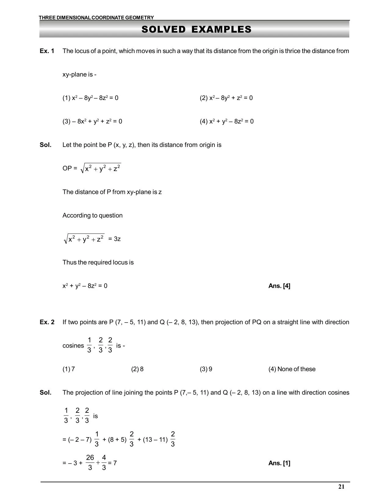 3D Geometry Class 12 Notes : Solved Examples