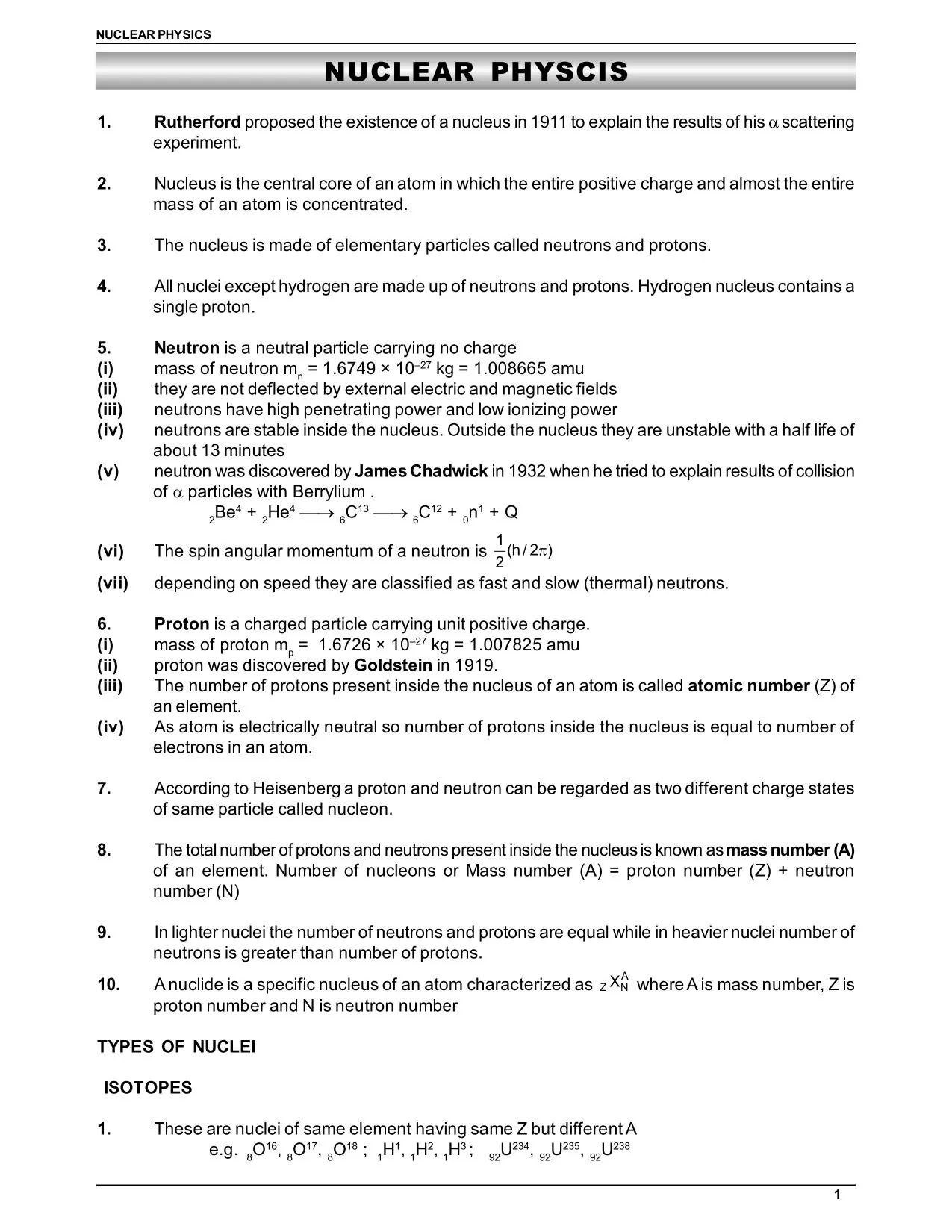 Nuclear Physics Class 12