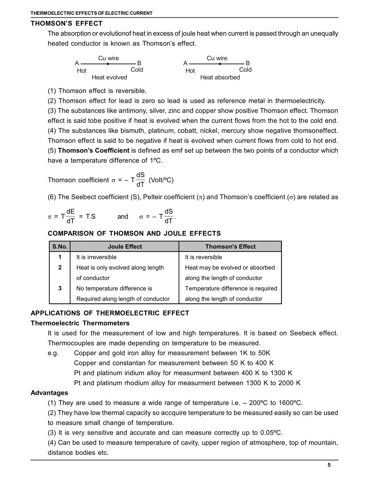 Thermoelectric Effect of Electric Current: Tomsons Effect