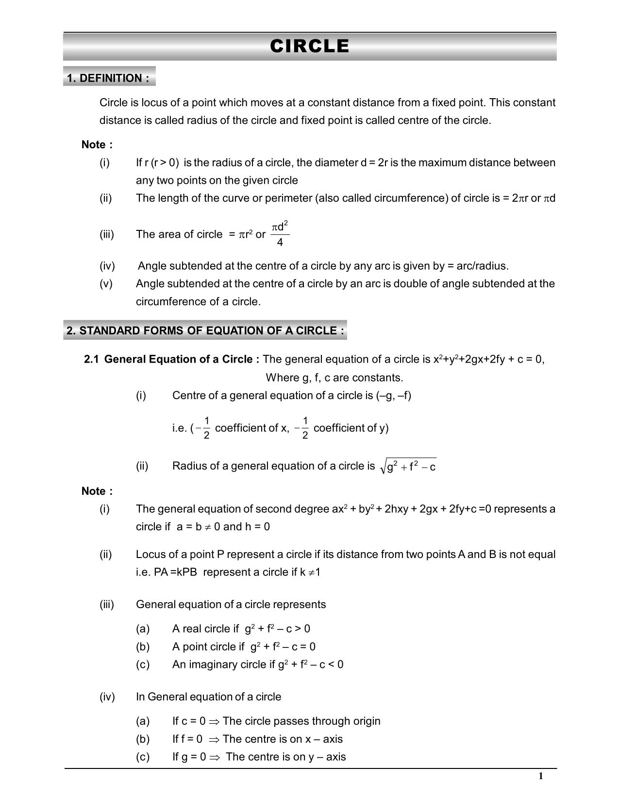 Circle Class 11 Notes || Equation of Circle