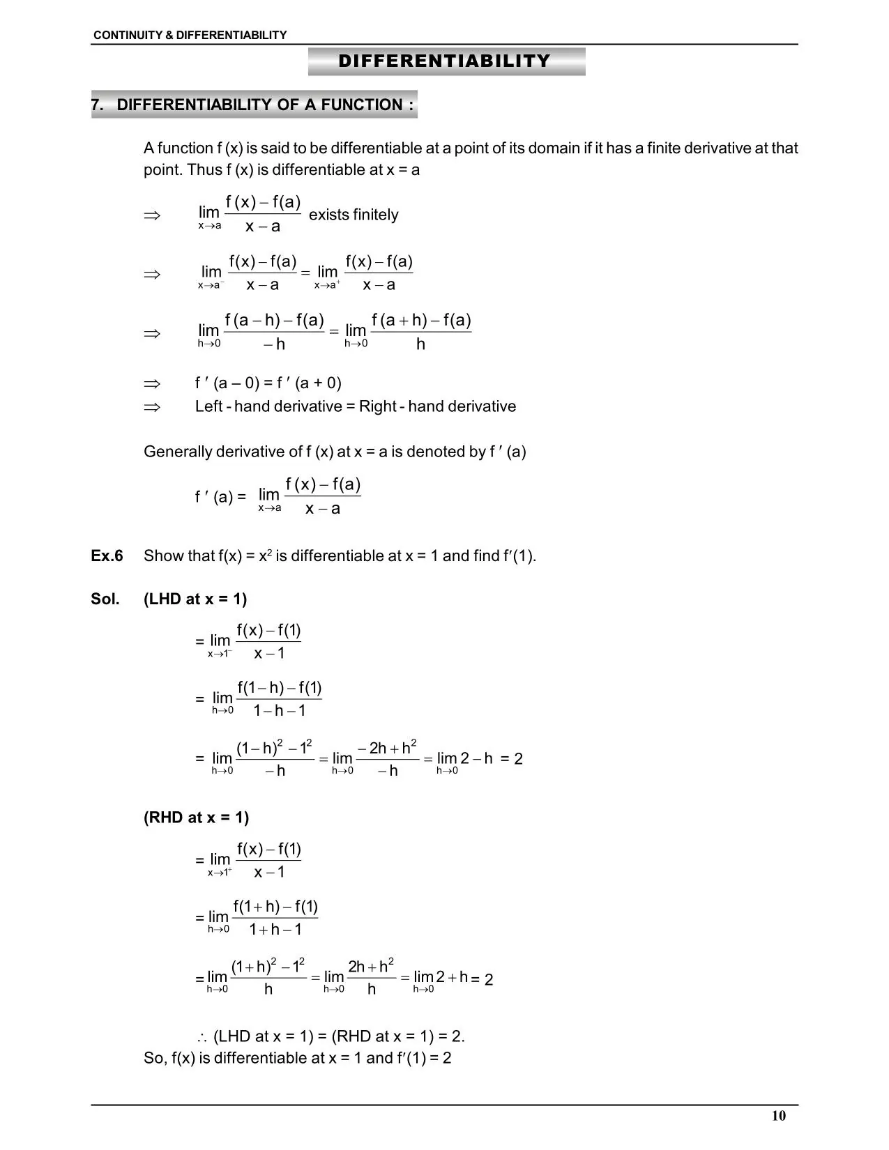 Continuity & Differentiability