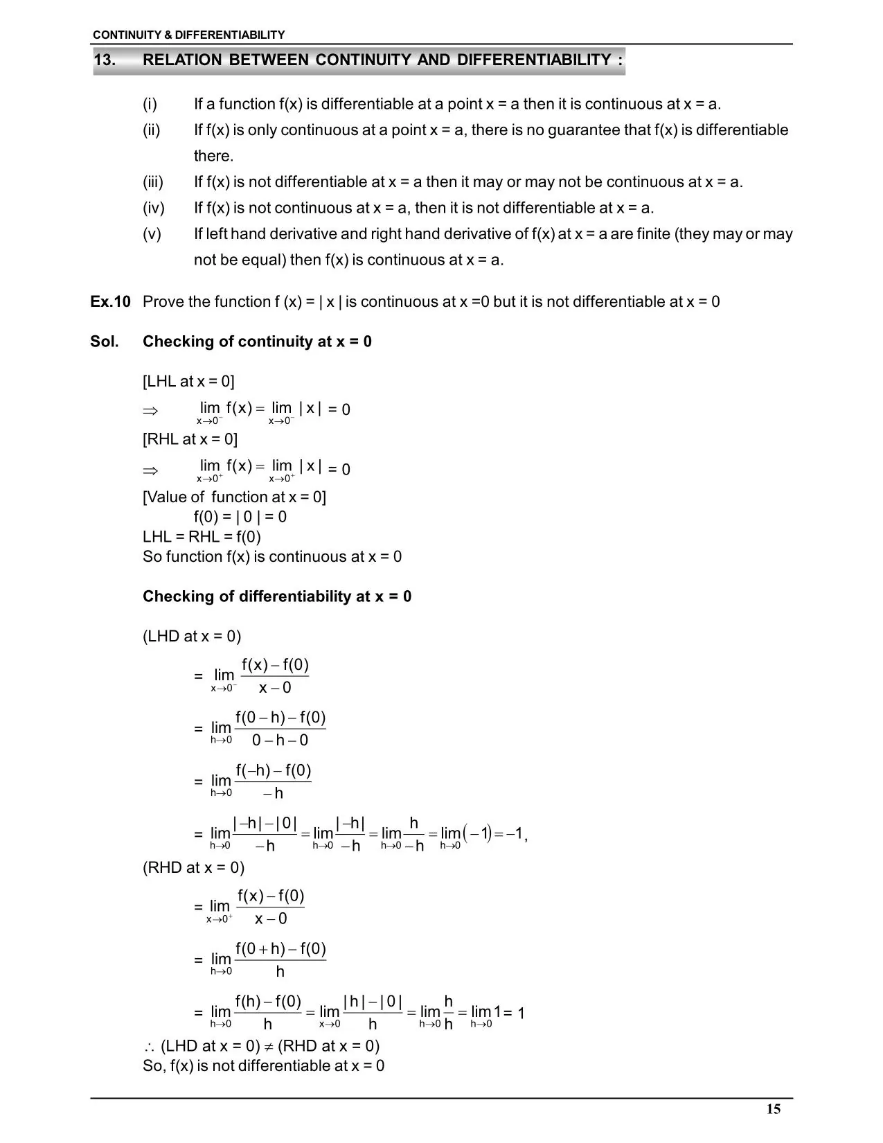 Continuity & Differentiability