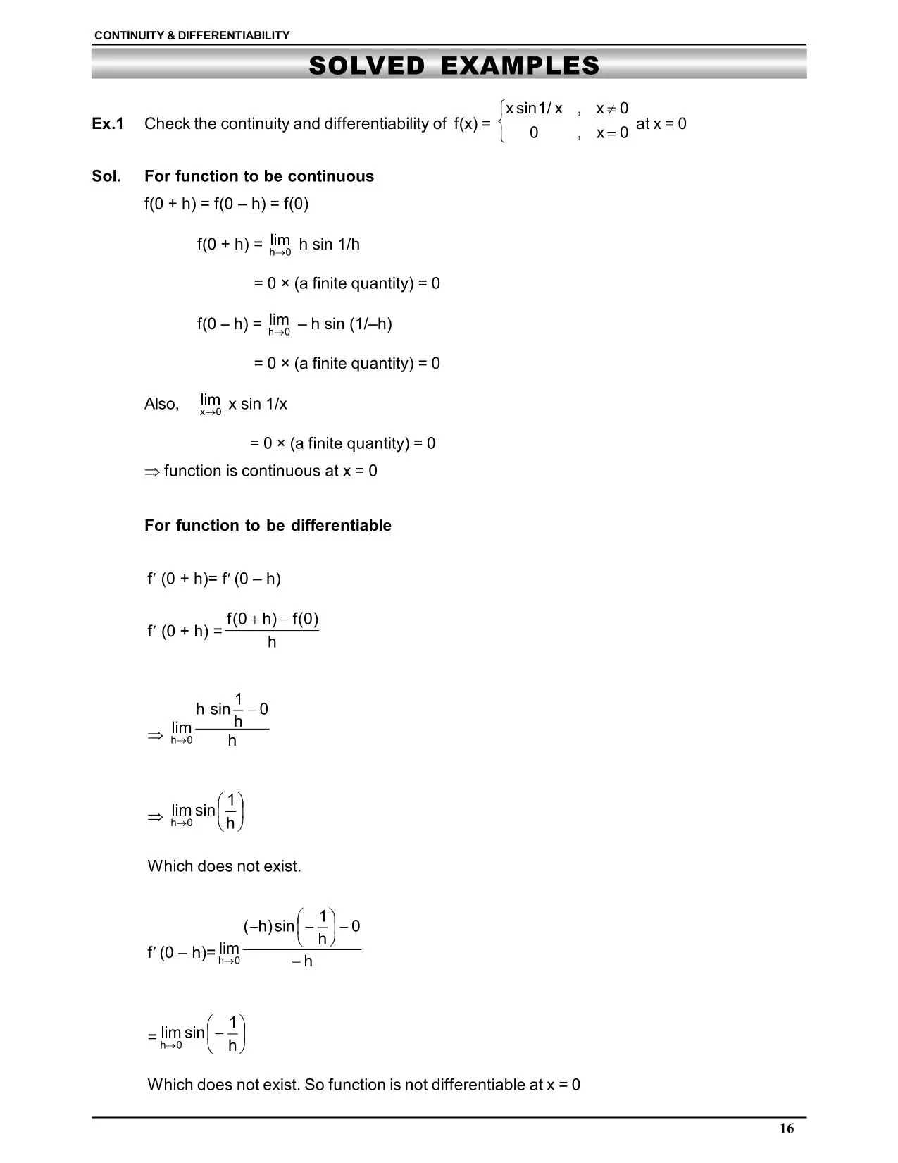 Continuity & Differentiability