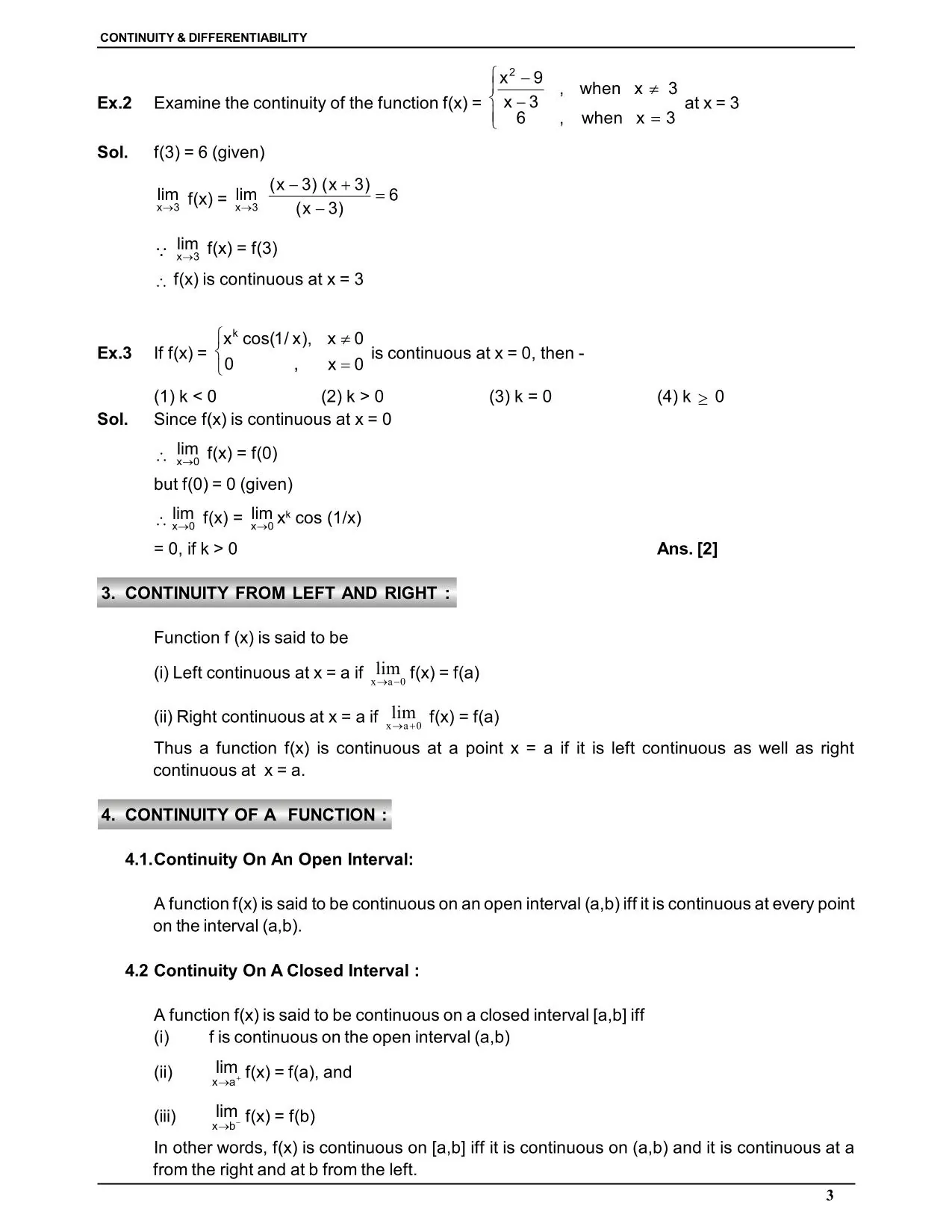 Continuity & Differentiability