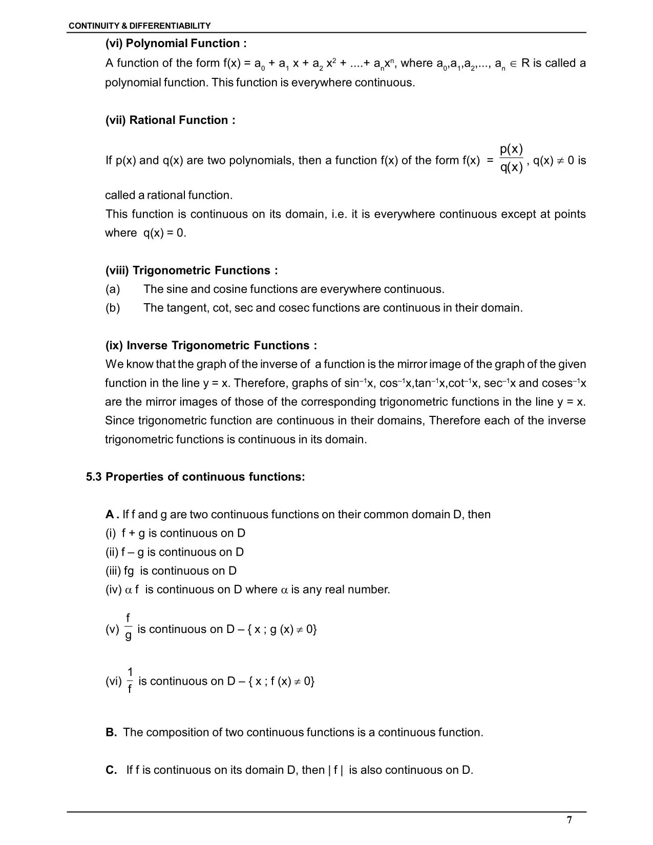 Continuity & Differentiability
