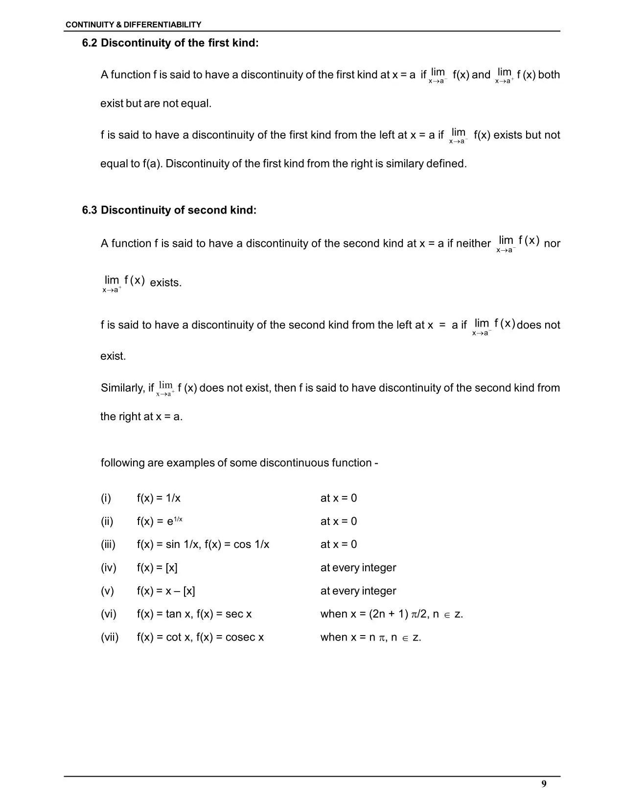 Continuity & Differentiability