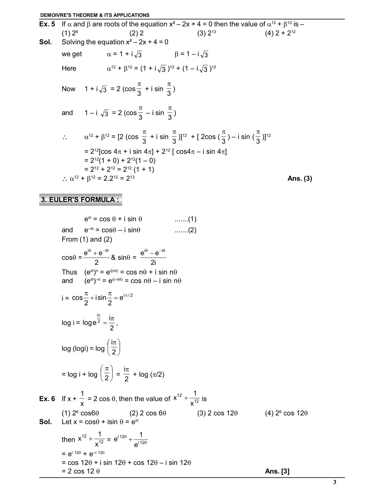 De Moivre's Formula : Euler's Formula