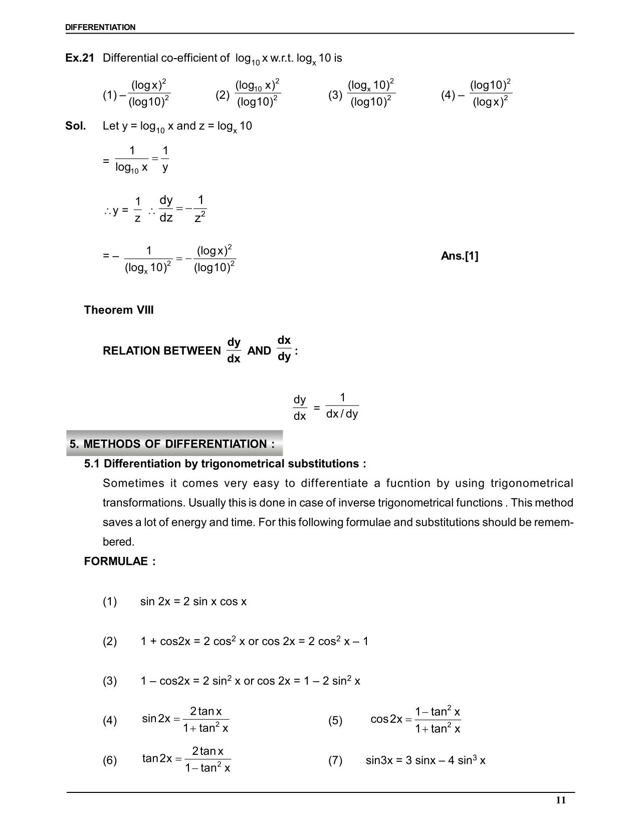 Continuity and Differentiability Class 12 Notes: Methods of Differentiation
