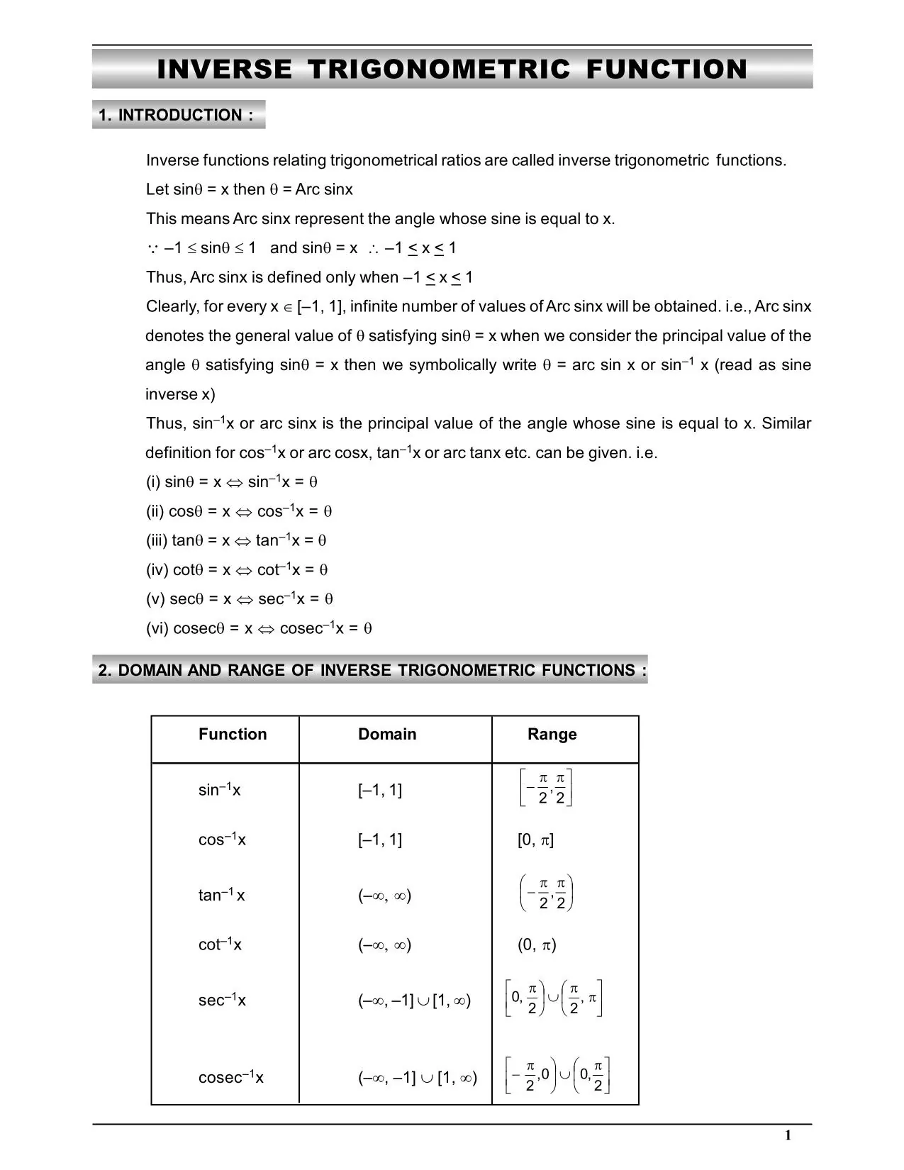 Inverse Trigonometric Function