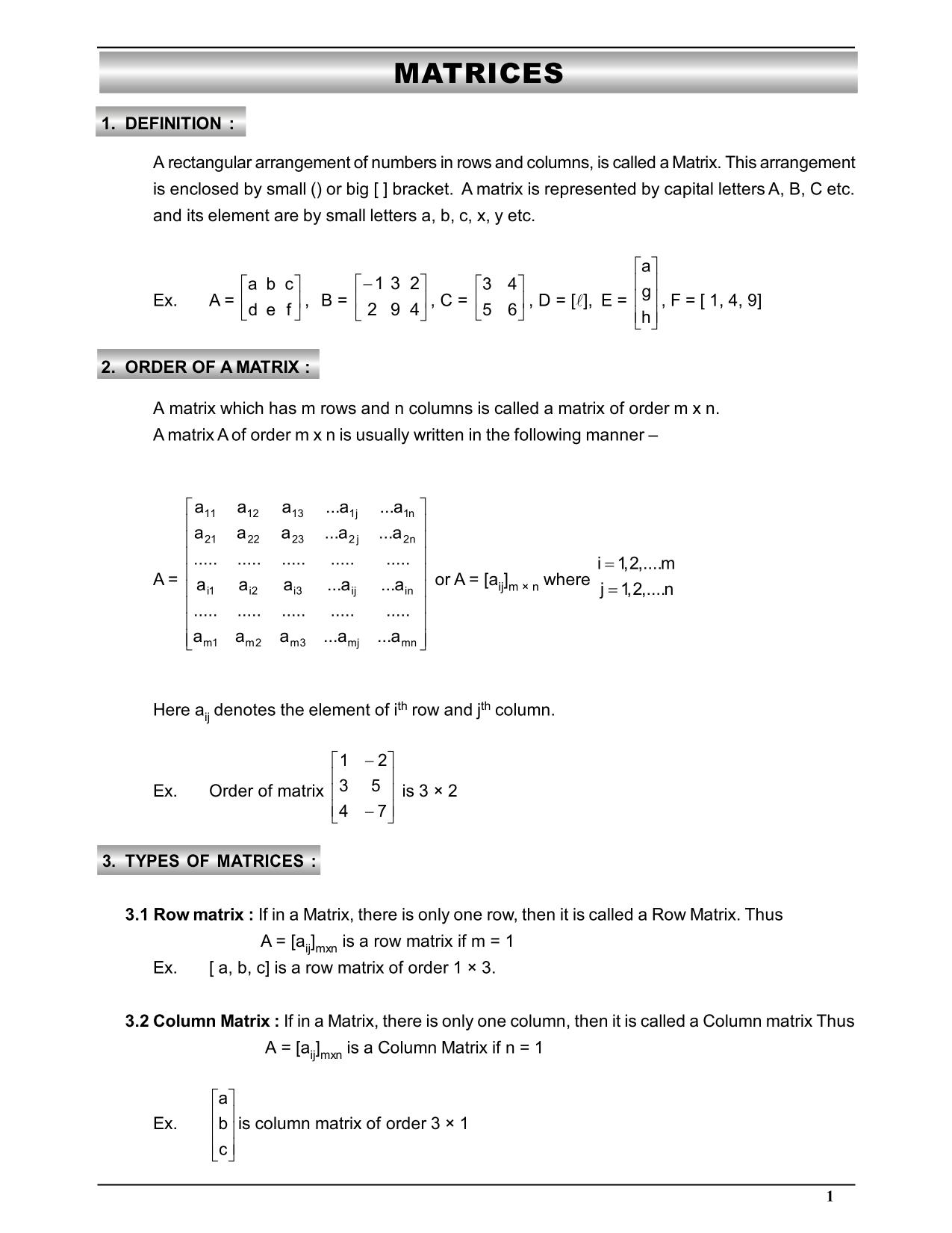 assignment on matrices class 12