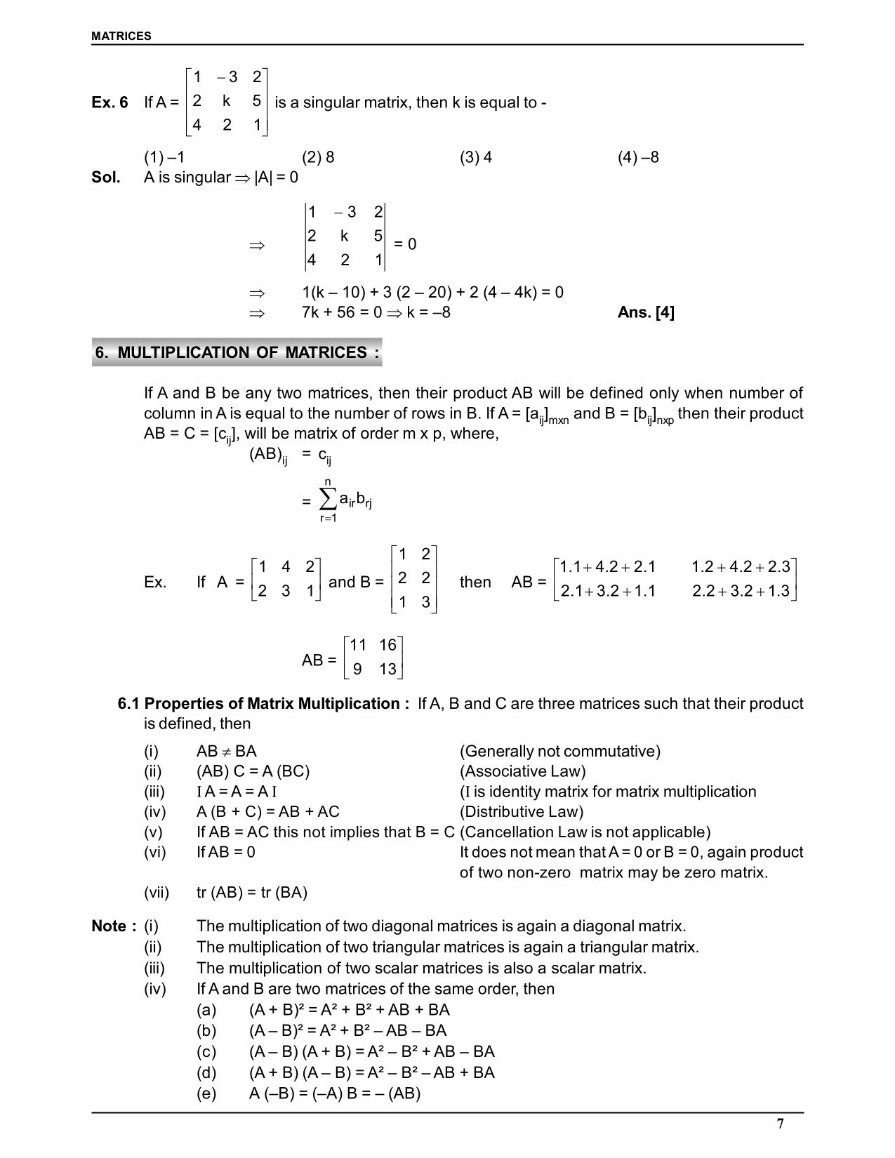 Matrices Class 12 Notes: Multiplication of Matrices