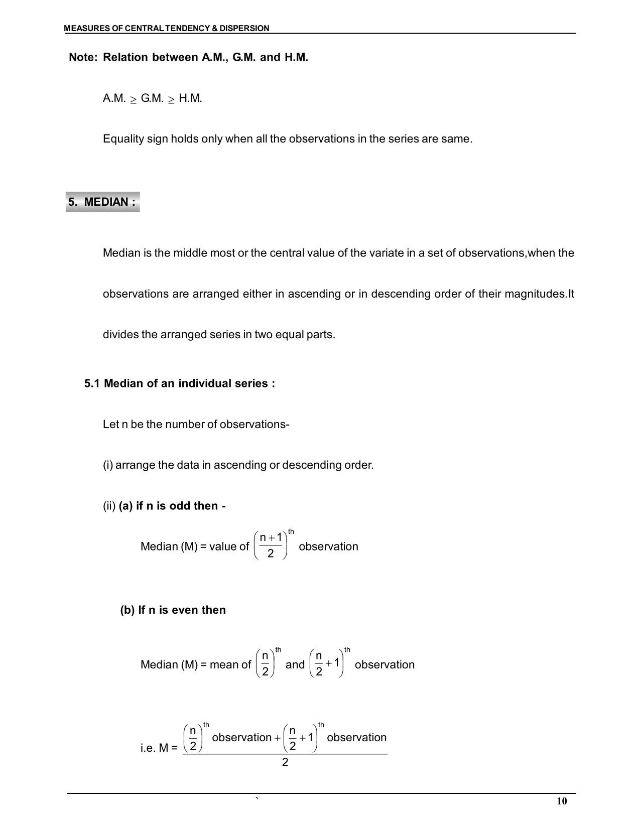 Measures of Central Tendency & Dispersion