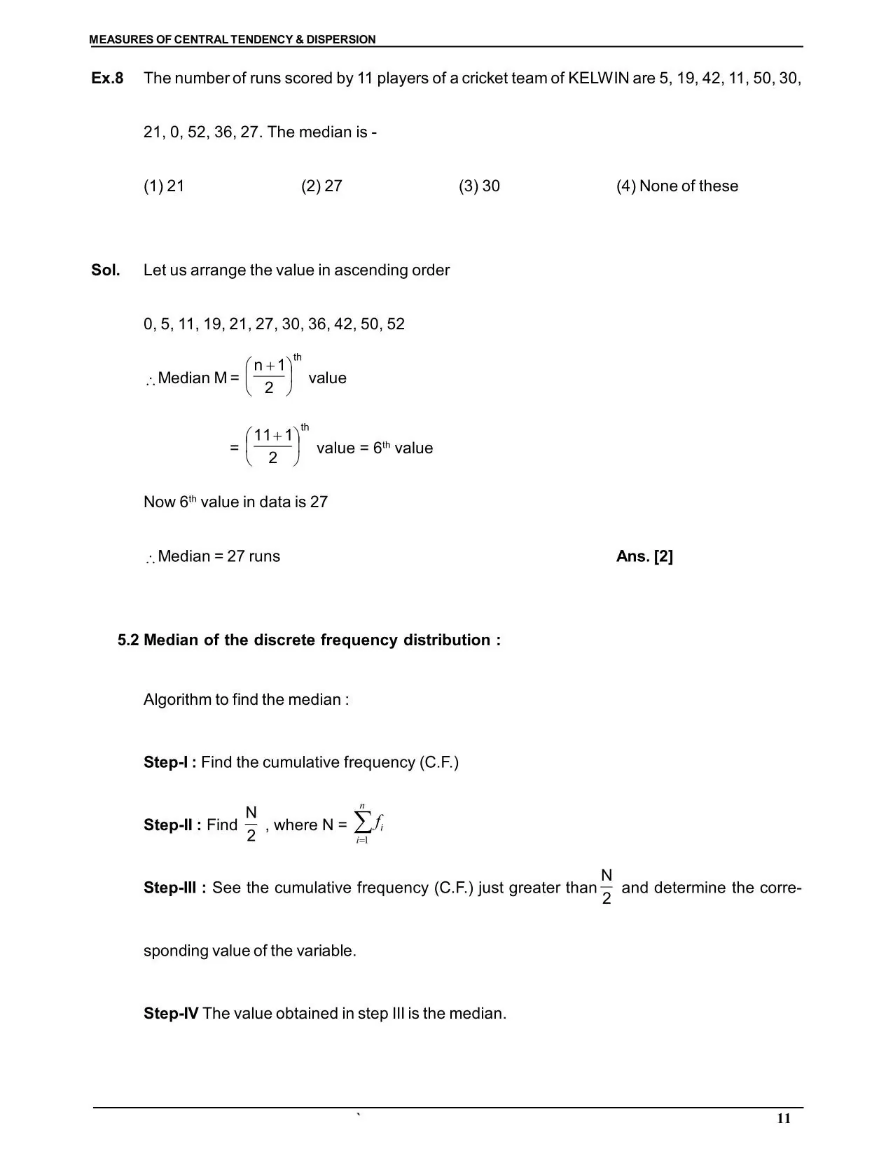 Measures of Central Tendency & Dispersion