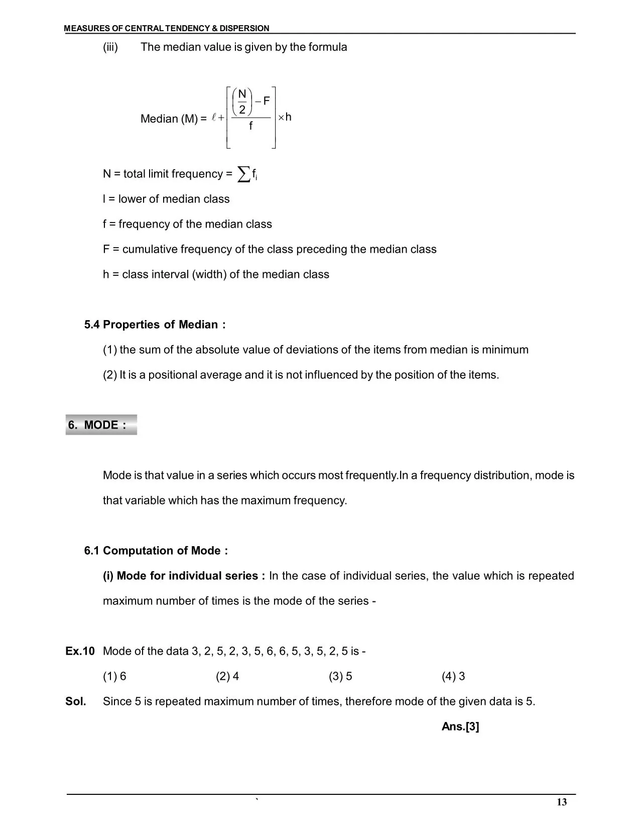 Measures of Central Tendency & Dispersion
