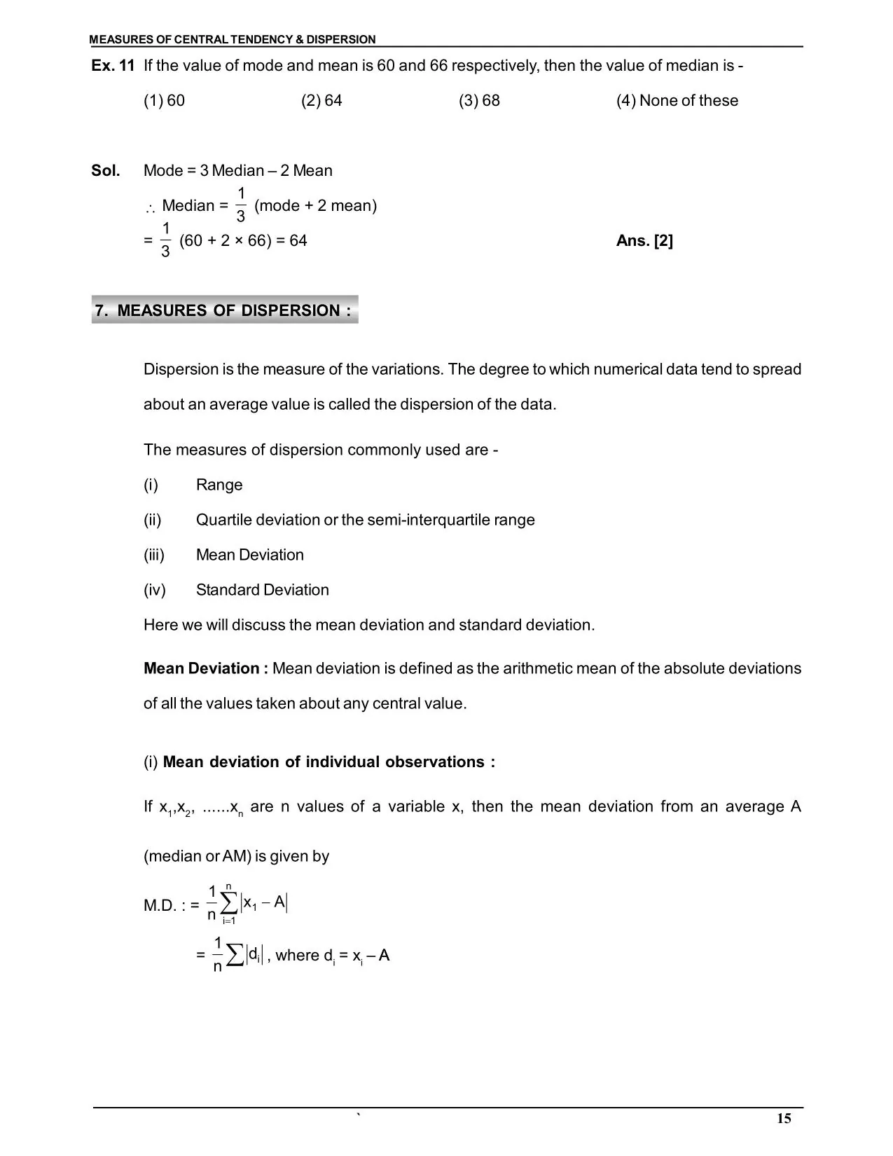 Measures of Central Tendency & Dispersion