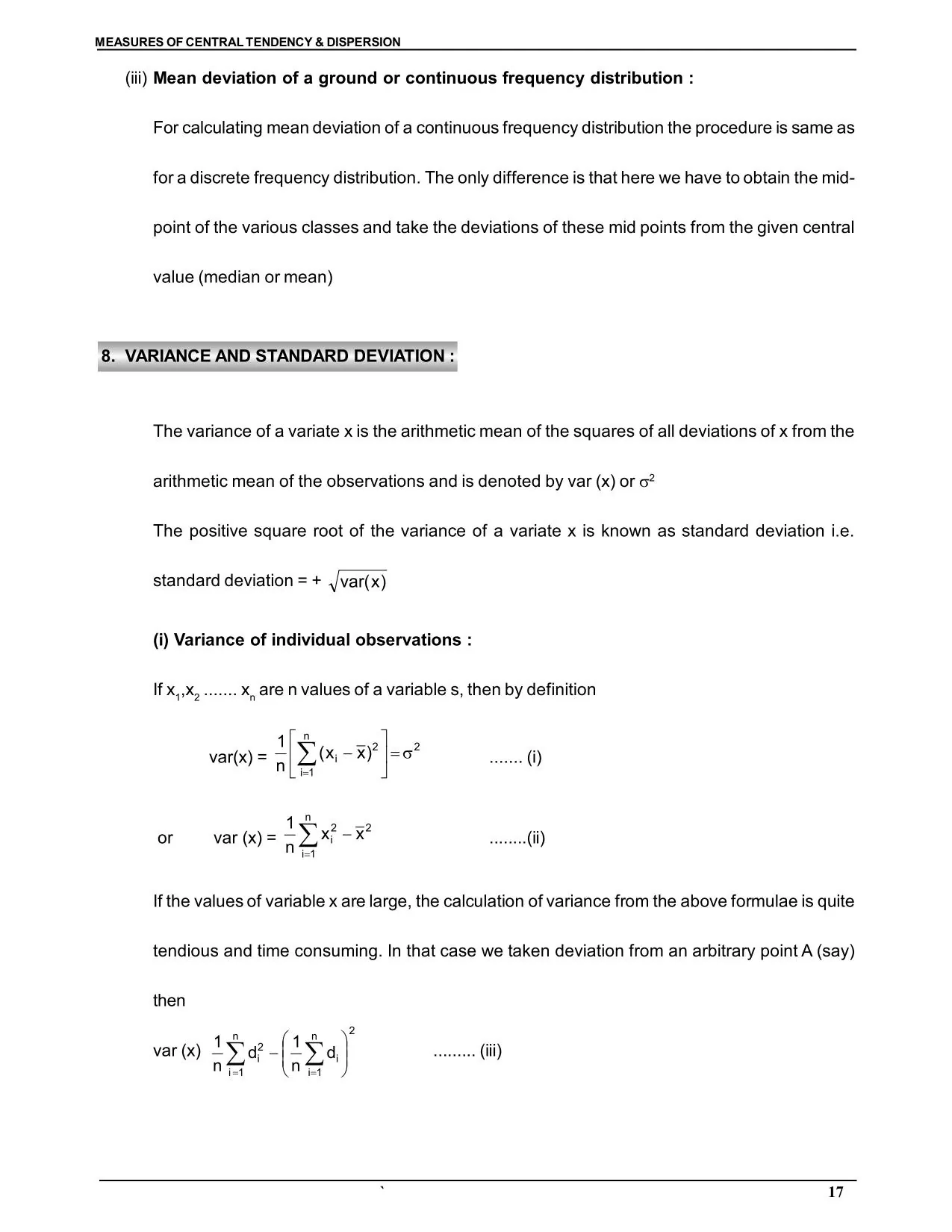 Measures of Central Tendency & Dispersion