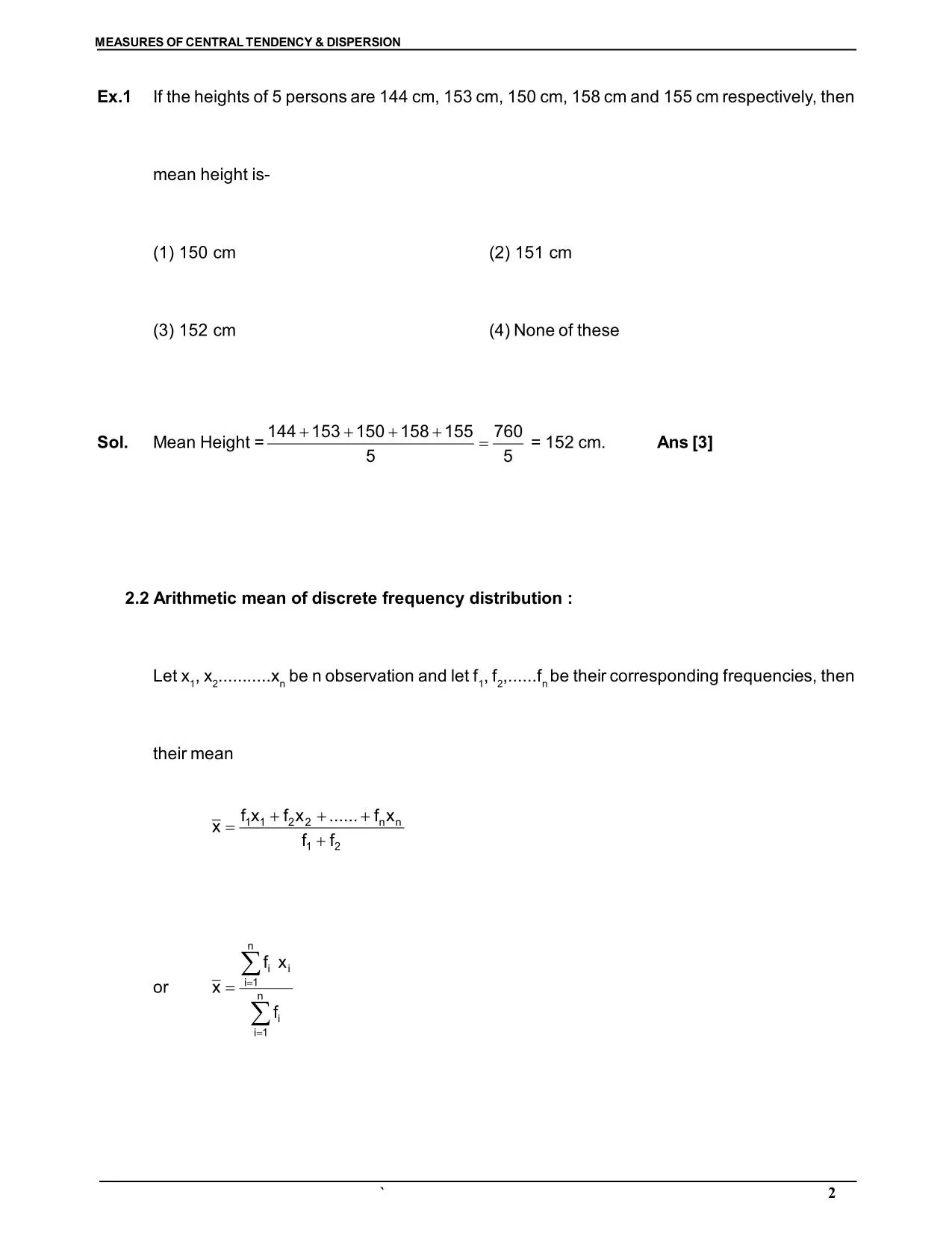 Measures of Central Tendency & Dispersion
