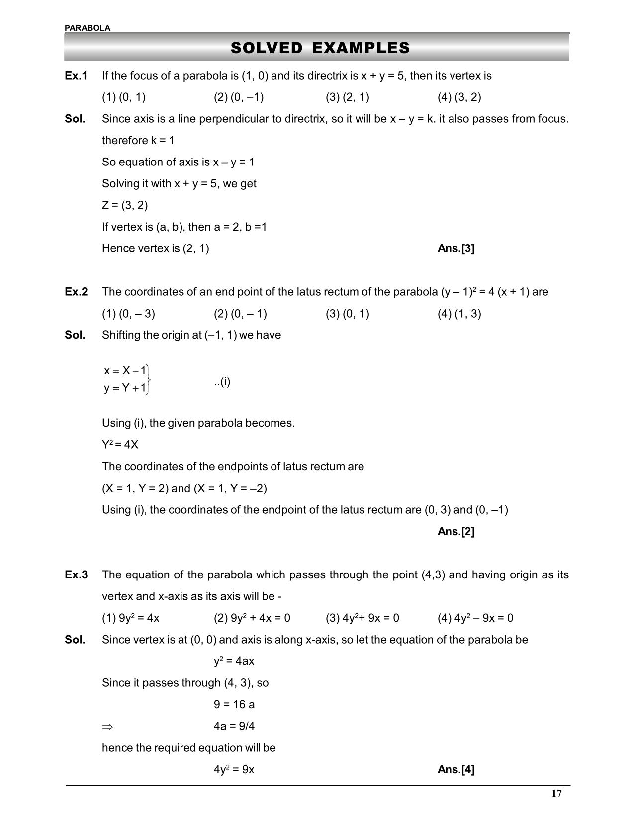 Parabola Class 11 Notes & Numericals