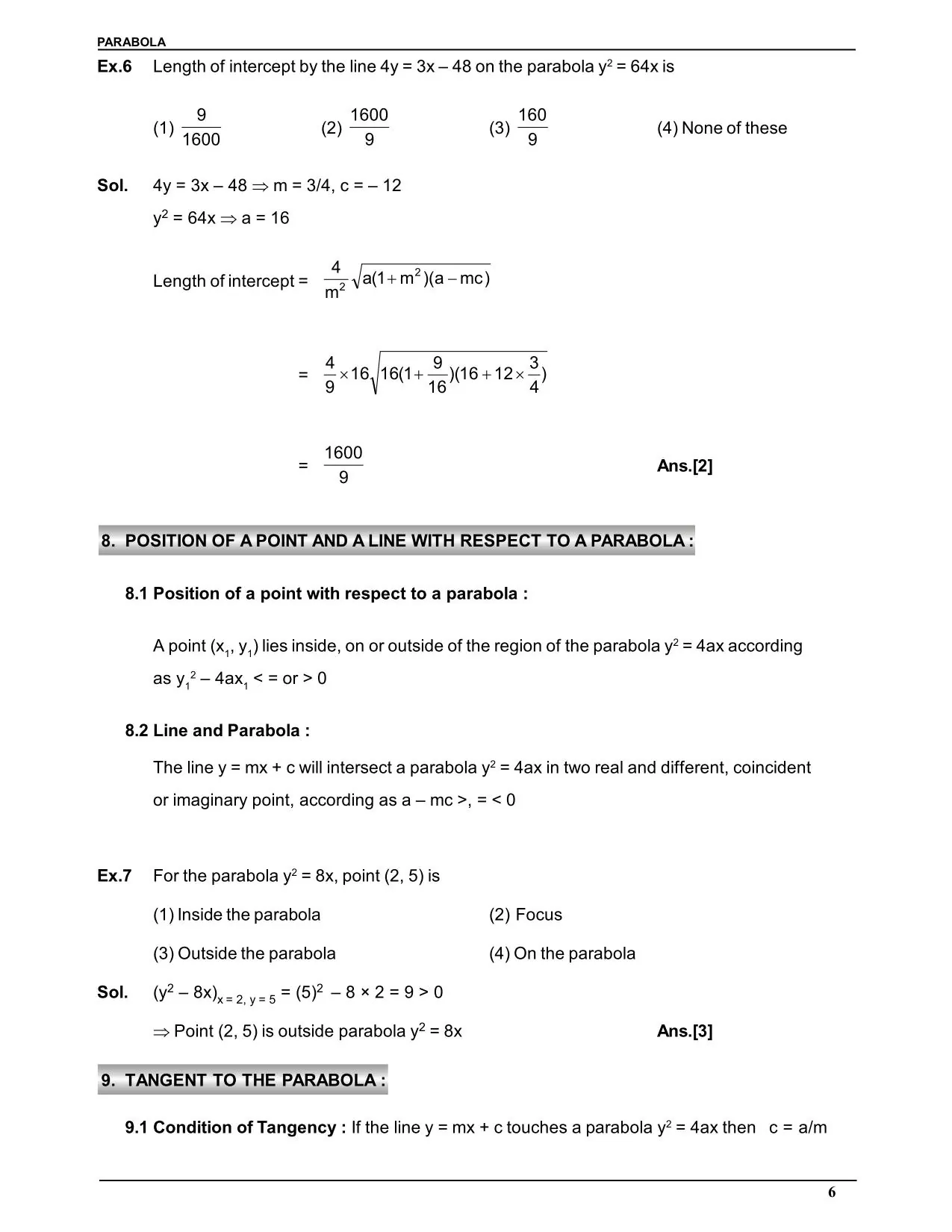 Parabola Class 11 Notes & Numericals