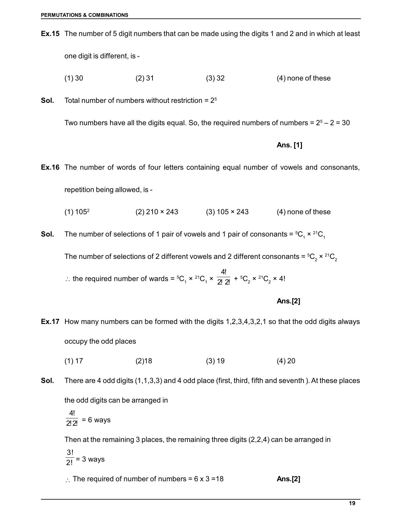 Permutations and Combinations Class 11 Notes - Solved Examples