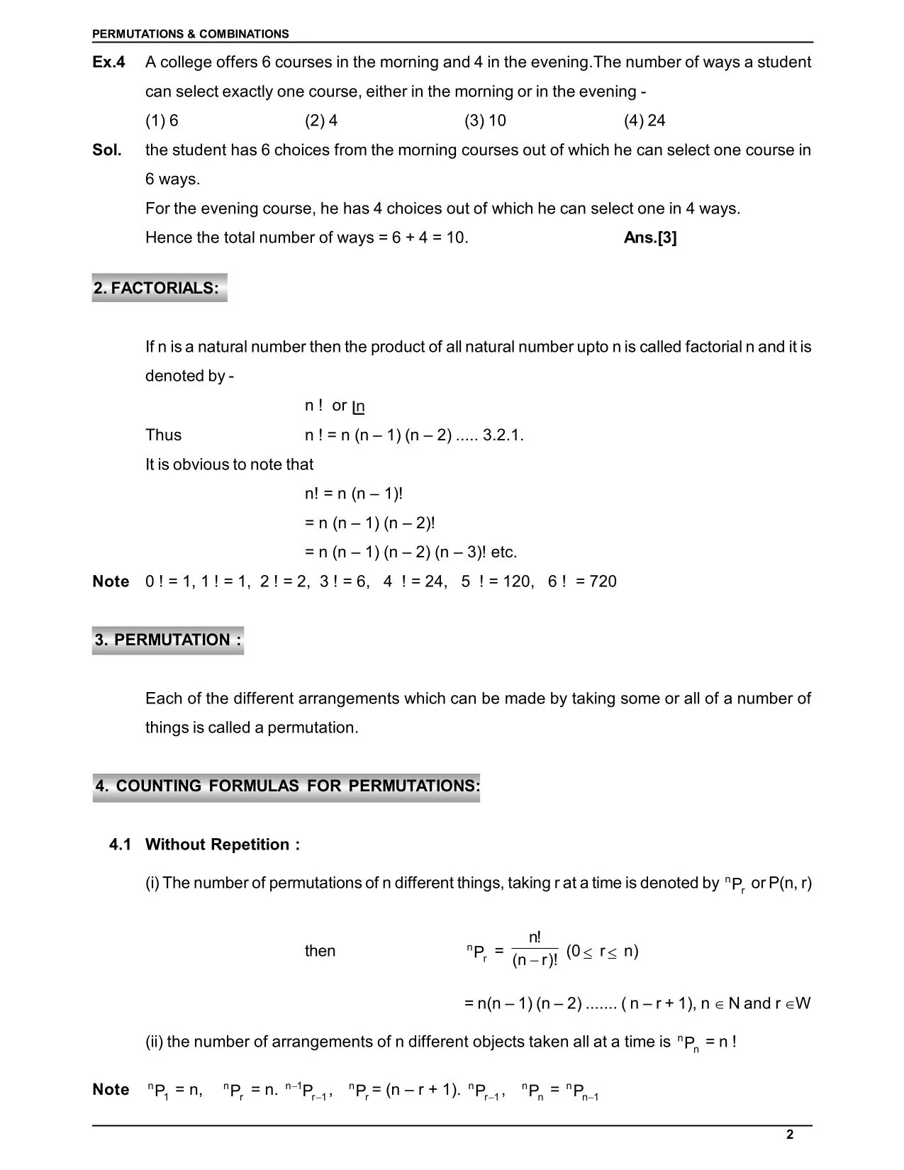 Permutations & Combinations