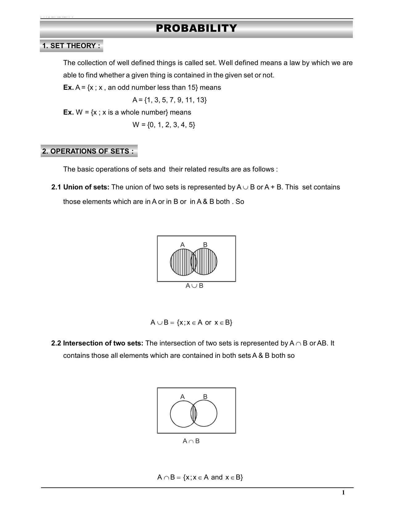 Probability Notes for Class 11 