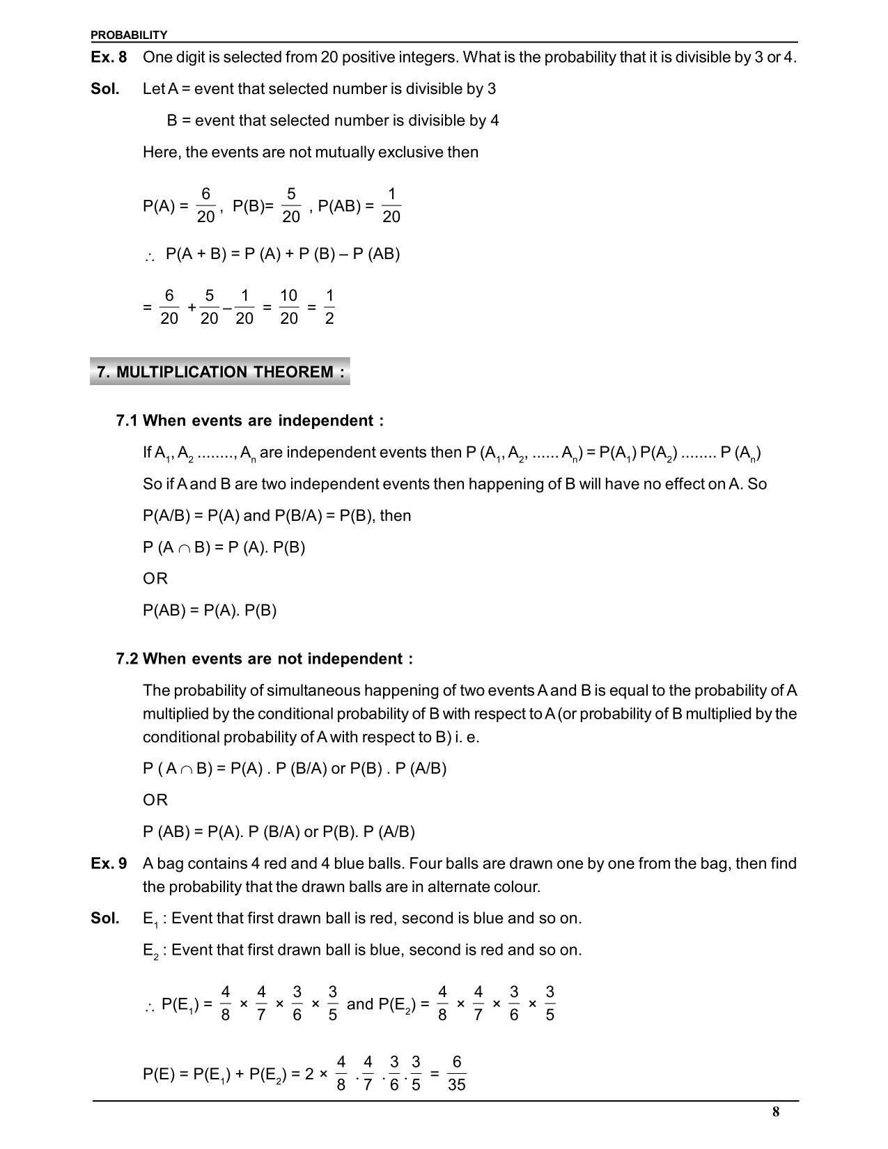 Probability Notes for Class 11 : Multiplication Theorem