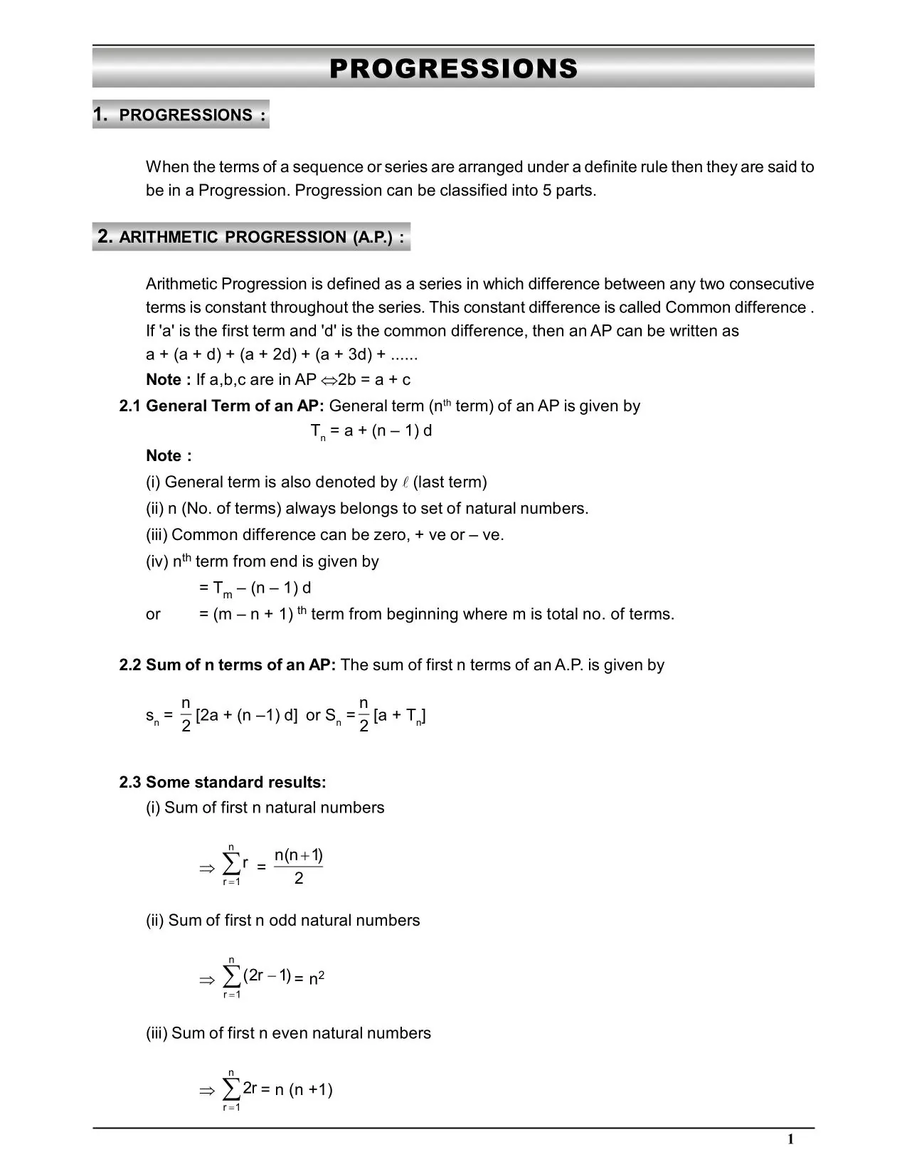 Sequence and Series Class 11 Notes
