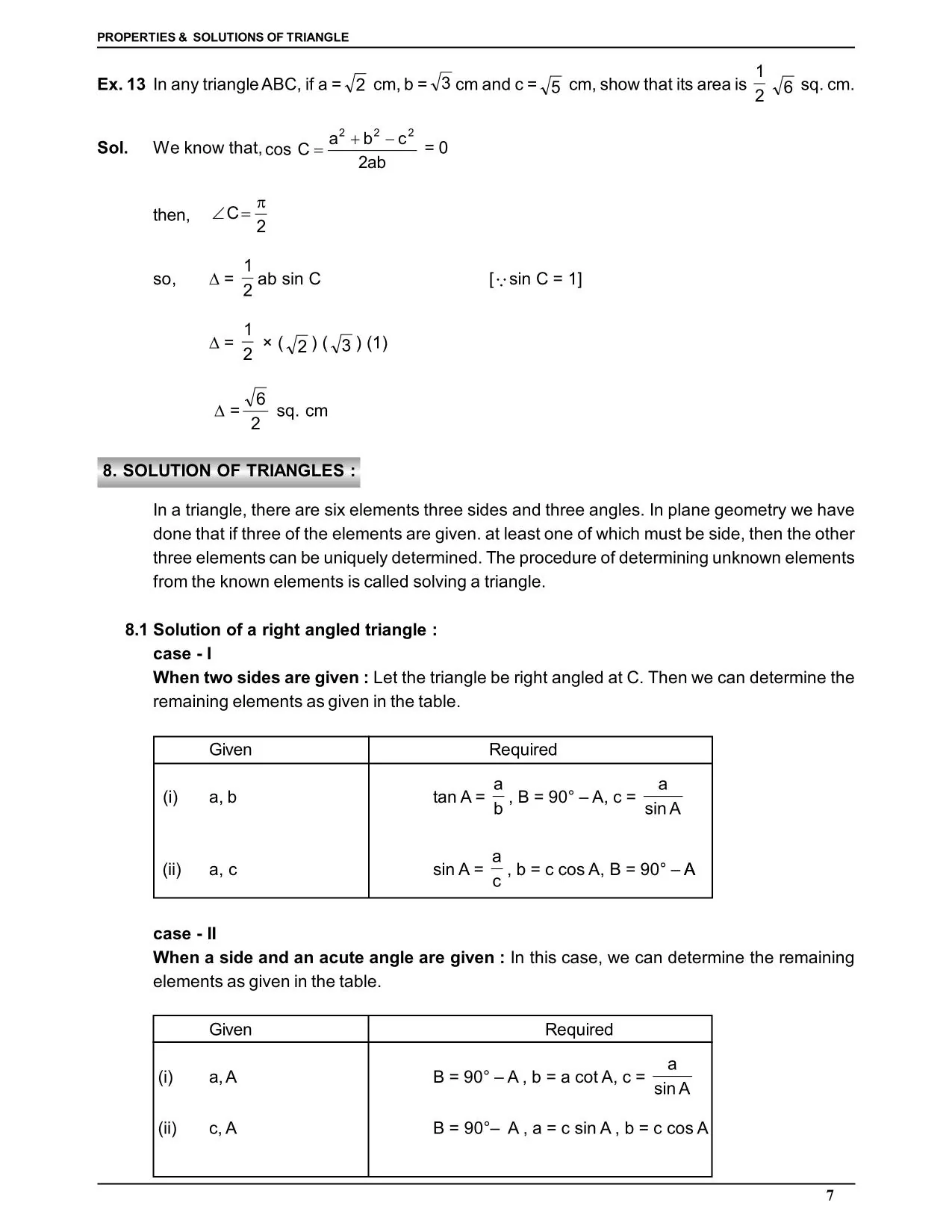 Properties and Solution of Triangle