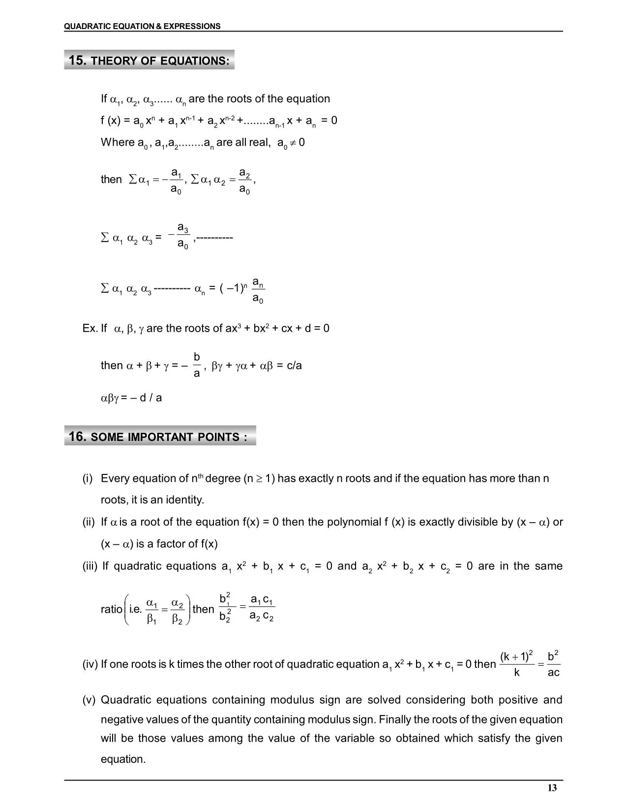 Quadratic Equation & Expressions