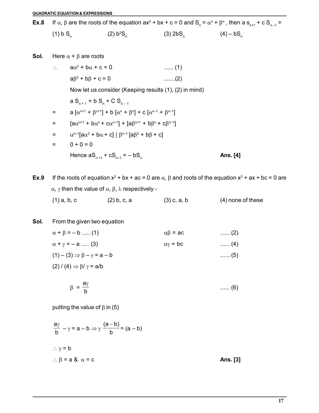 Quadratic Equation & Expressions