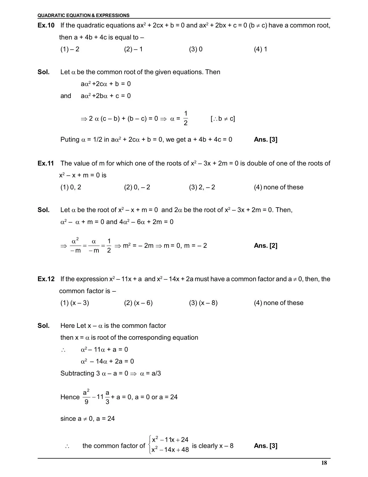 Quadratic Equation & Expressions