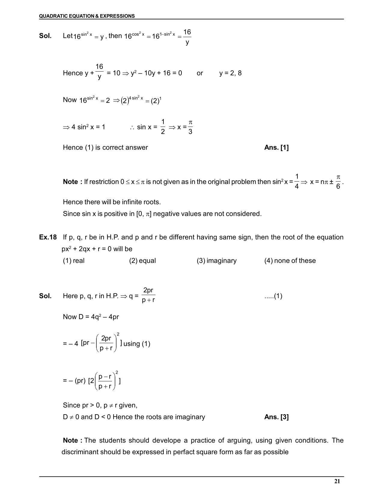 Quadratic Equation & Expressions