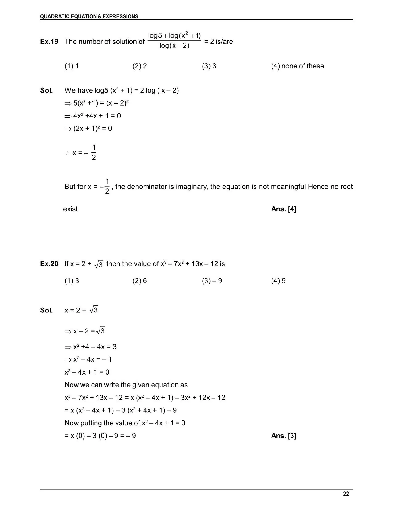 Quadratic Equation & Expressions