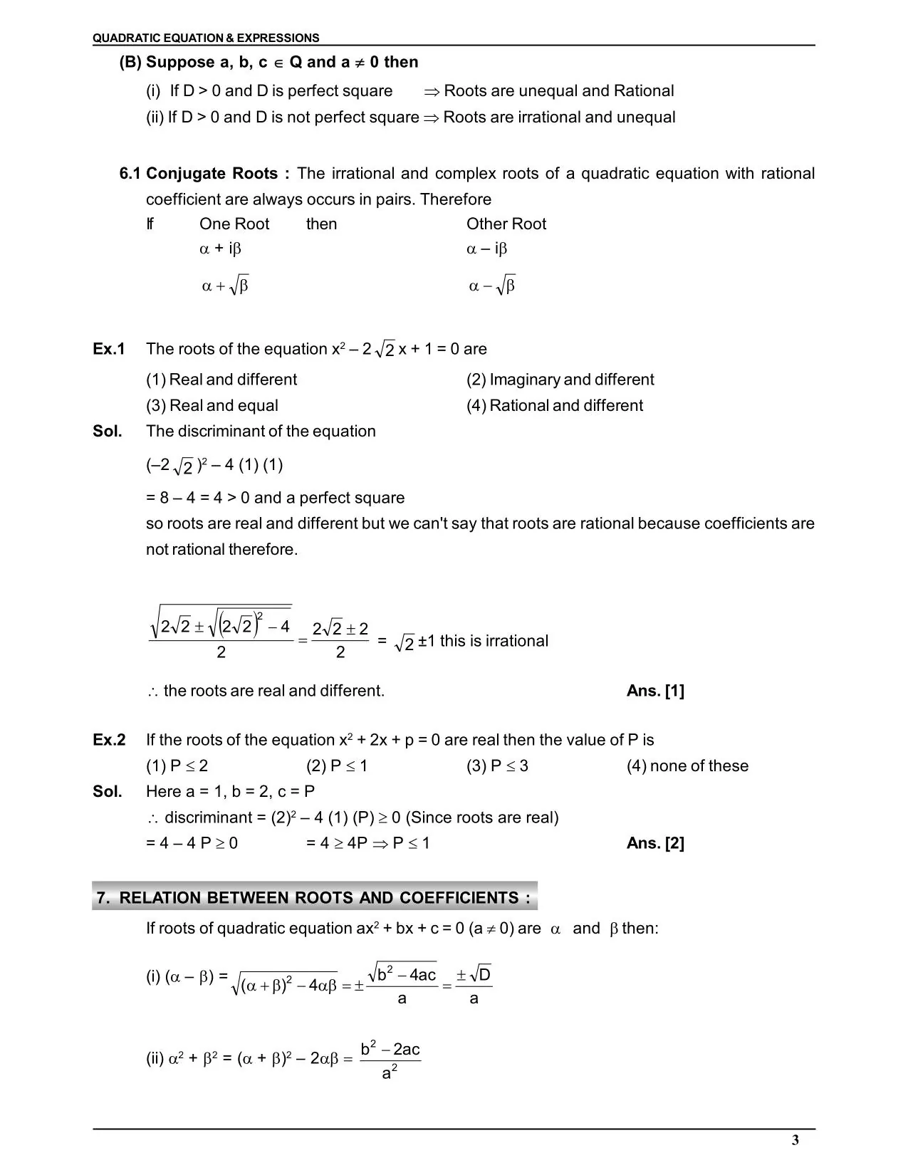 Quadratic Equation & Expressions