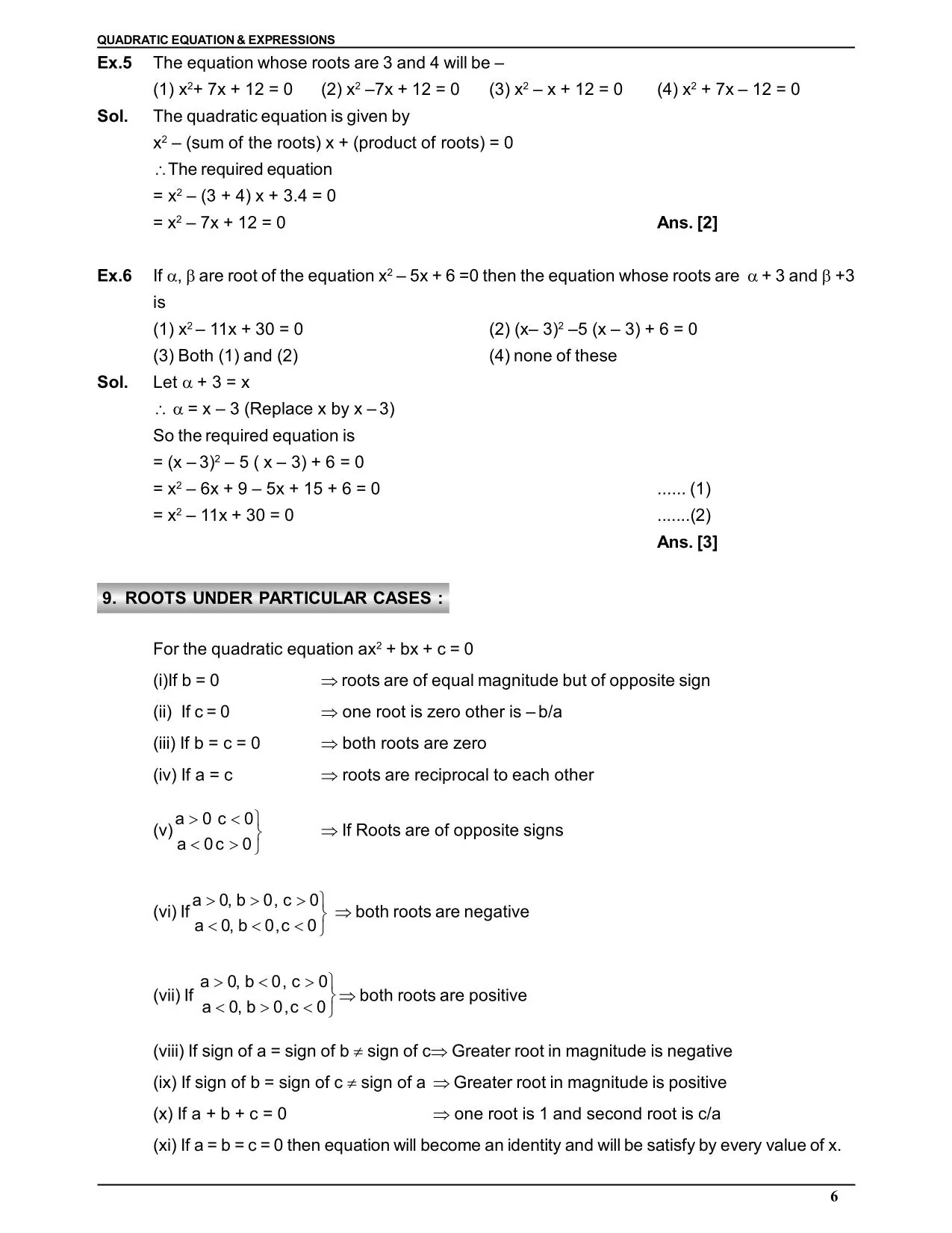 Quadratic Equation & Expressions
