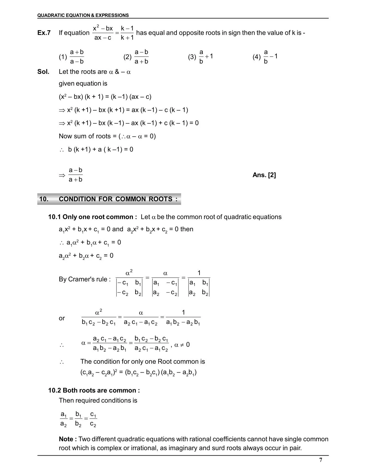 Quadratic Equation & Expressions