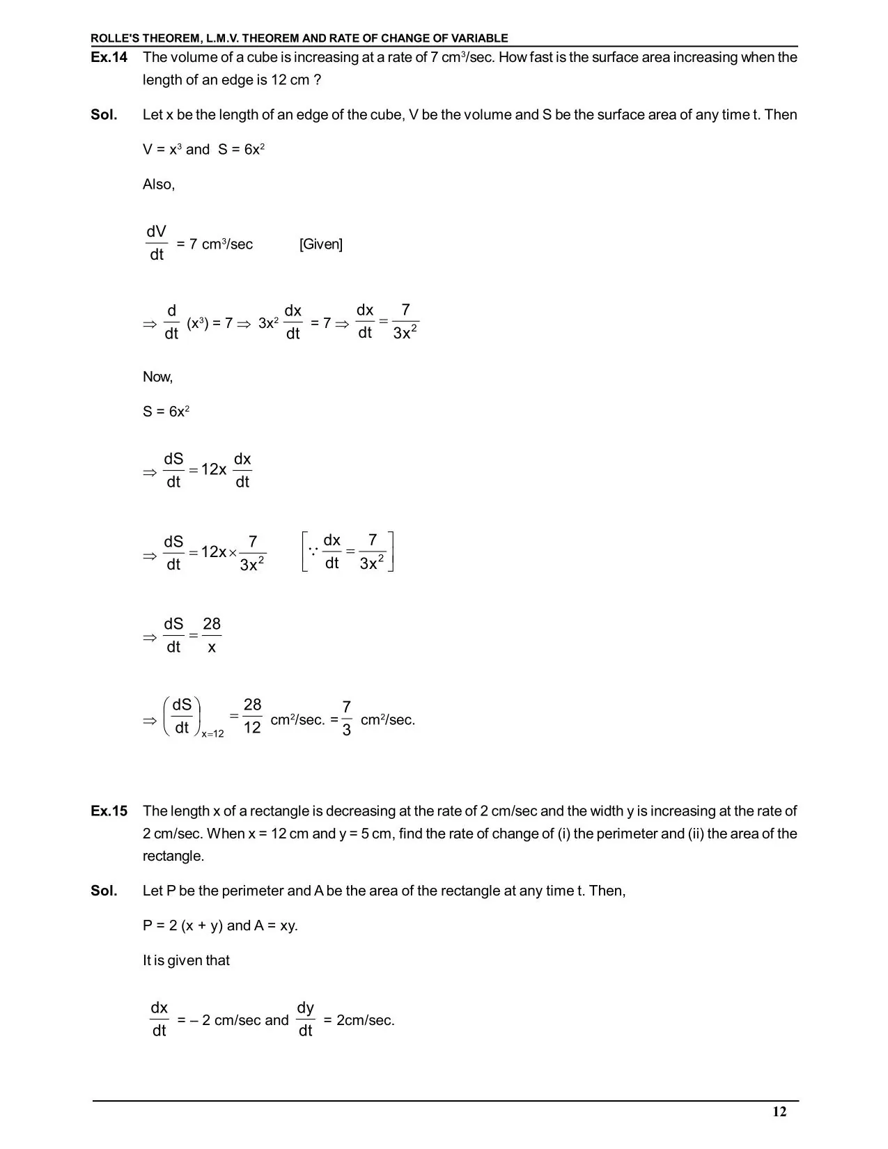 Rolle's Theorem & Lagrange's mean value theorem and Rate of Change of Variable