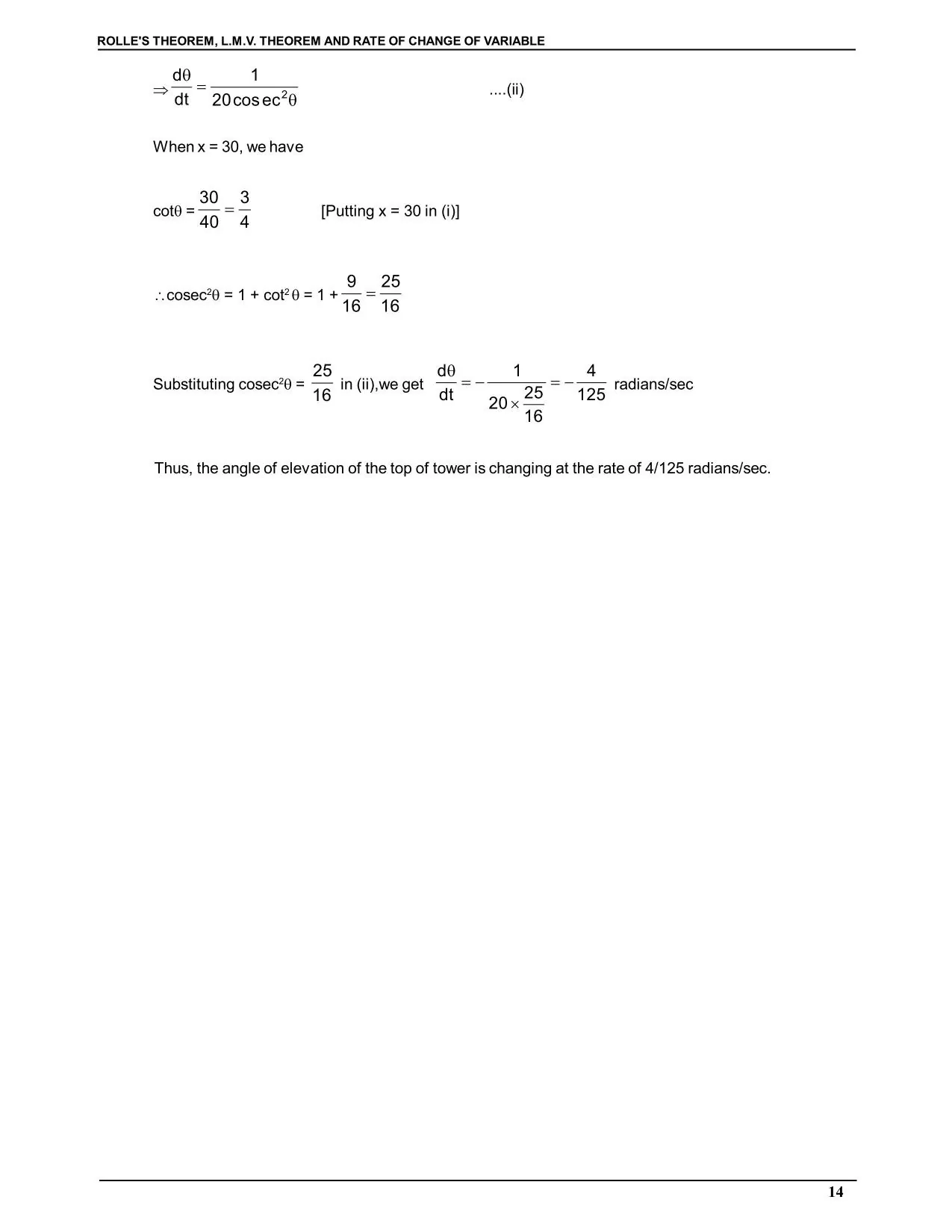 Rolle's Theorem & Lagrange's mean value theorem and Rate of Change of Variable