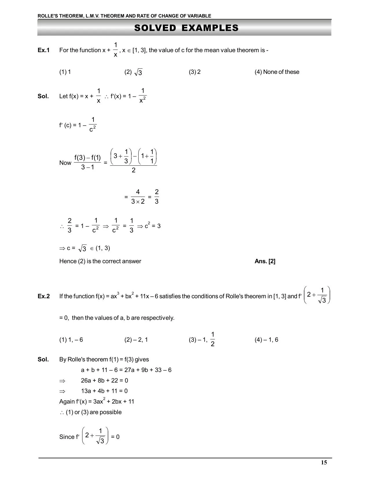 Rolle's Theorem & Lagrange's mean value theorem and Rate of Change of Variable