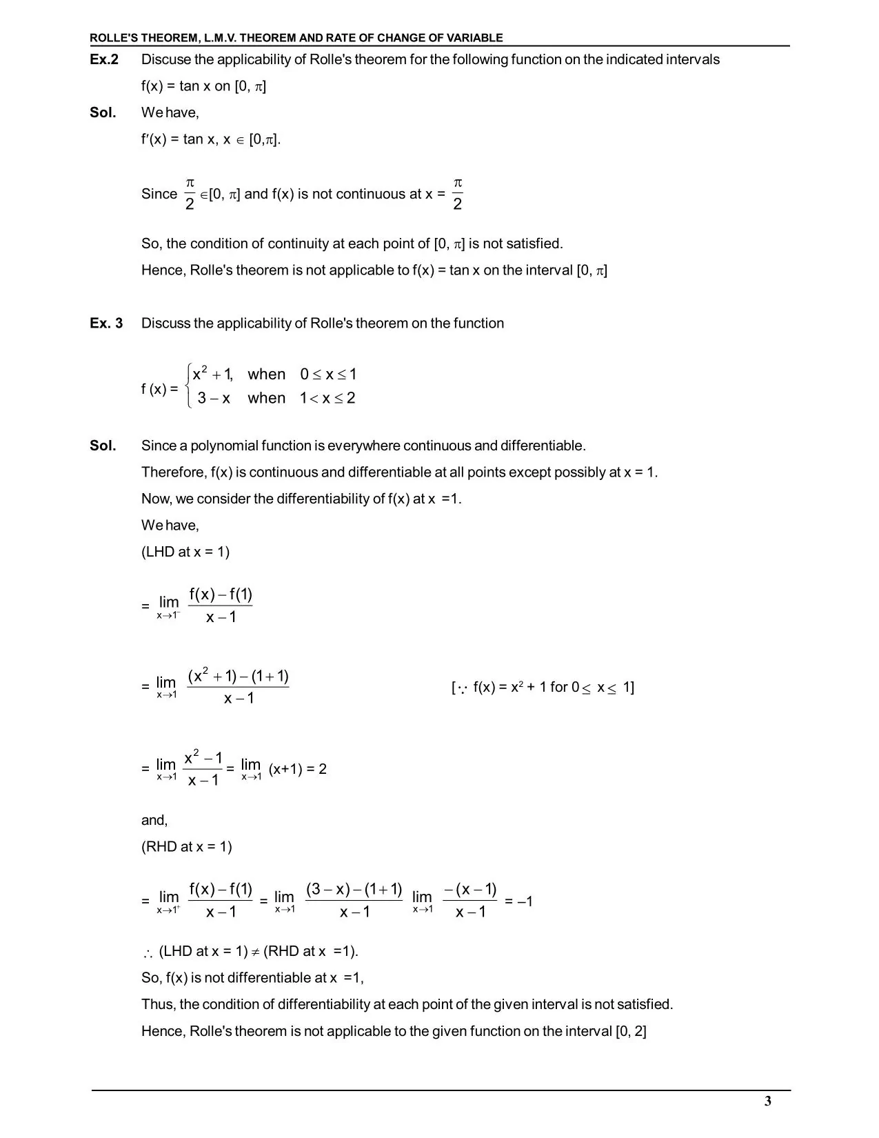 Rolle's Theorem & Lagrange's mean value theorem and Rate of Change of Variable