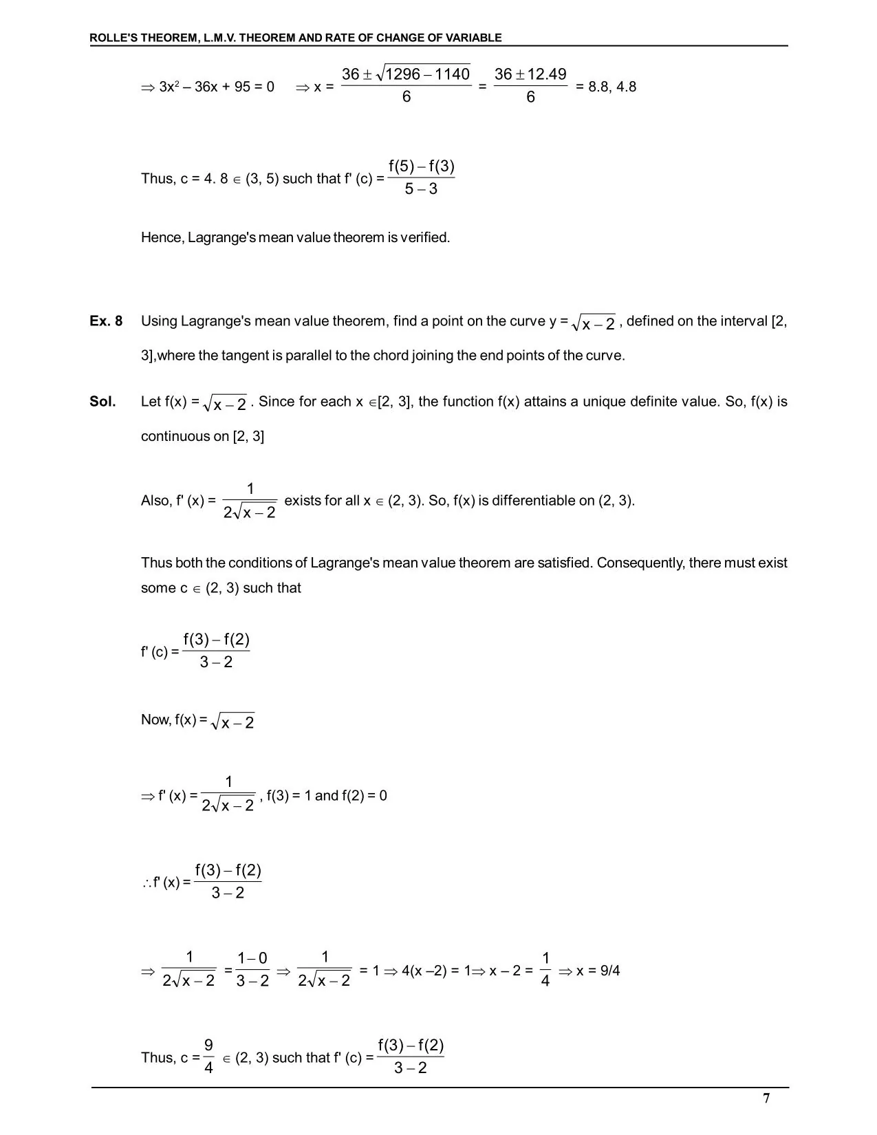 Rolle's Theorem & Lagrange's mean value theorem and Rate of Change of Variable