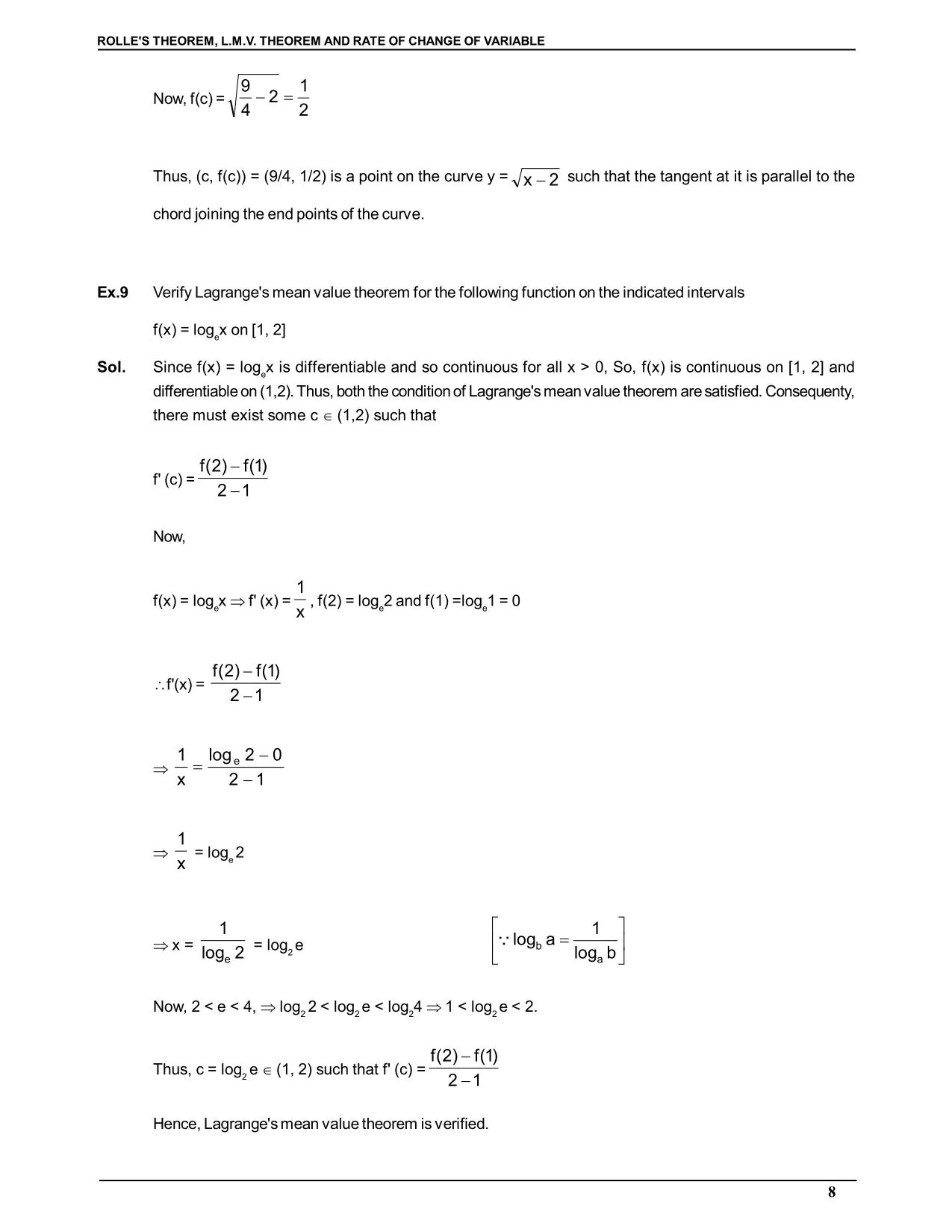 Rolle's Theorem & Lagrange's mean value theorem and Rate of Change of Variable