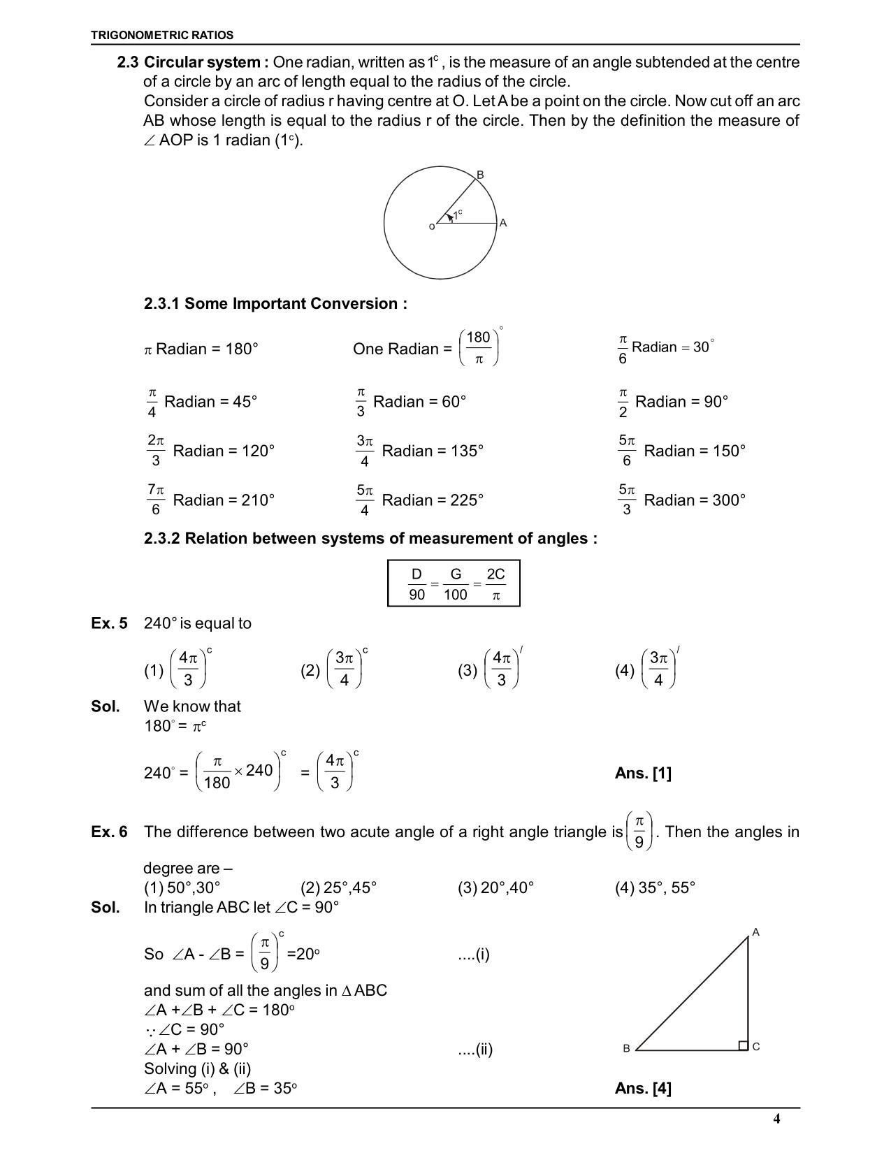 Trigonometric Ratio Class 11 Notes