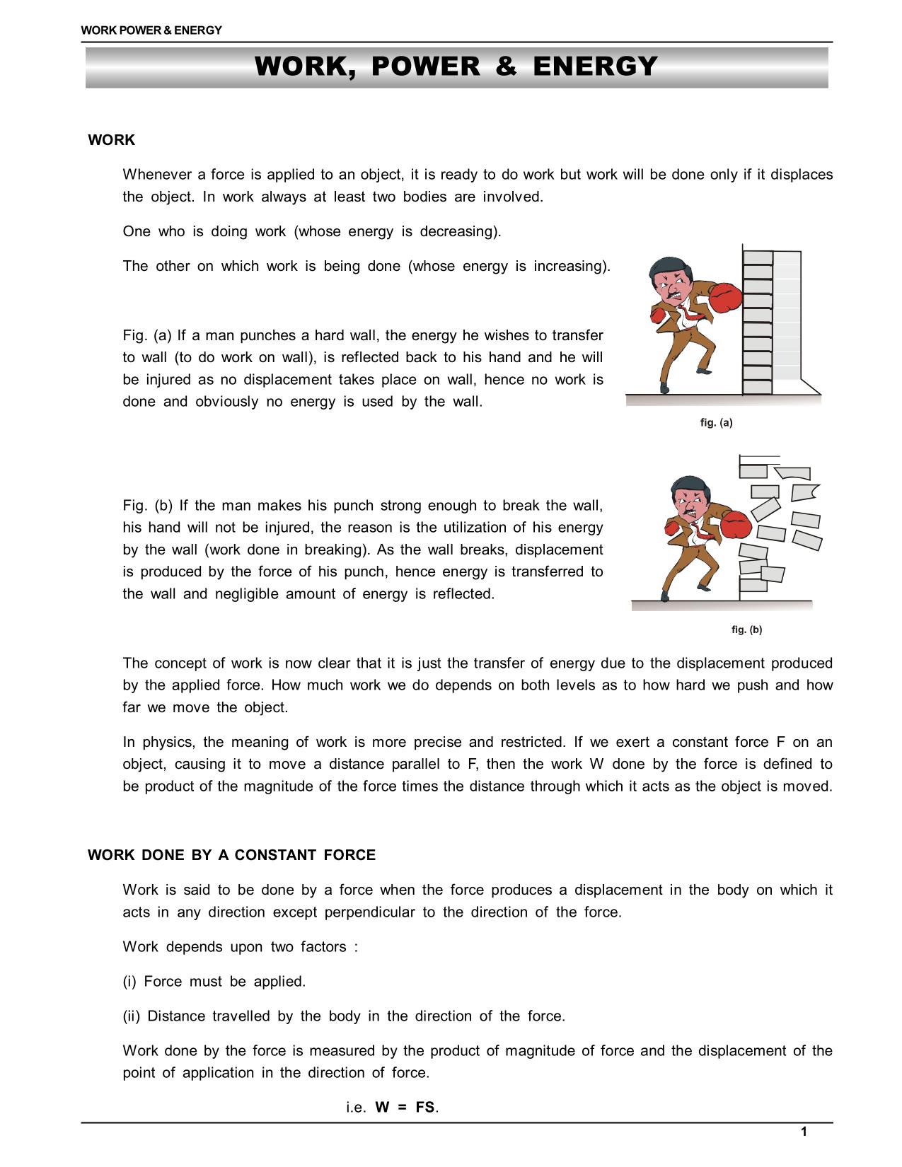 work energy and power class 11 notes